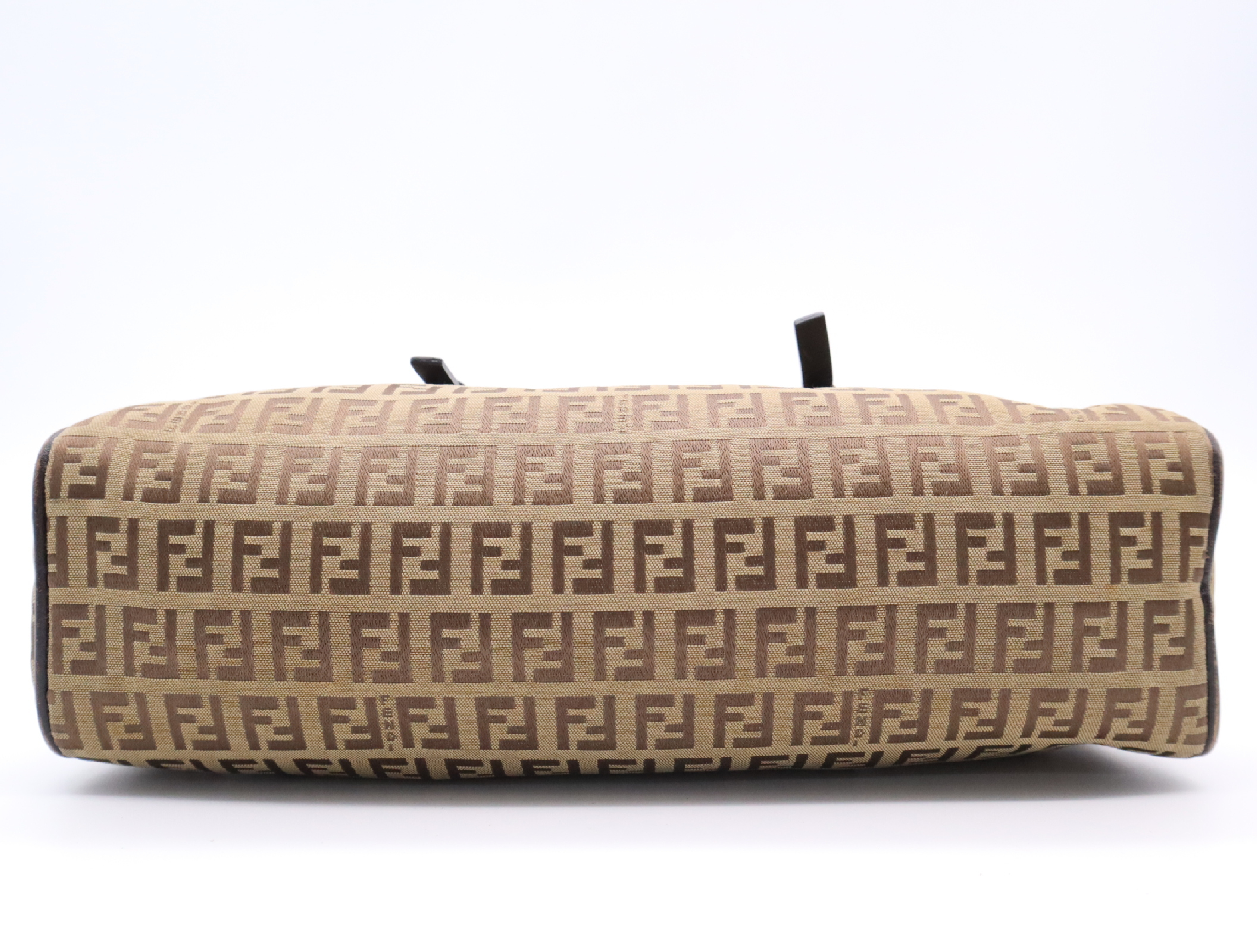 Canvas x Leather Zucchino Pattern Brown Silver Hardware Handbag — view 4