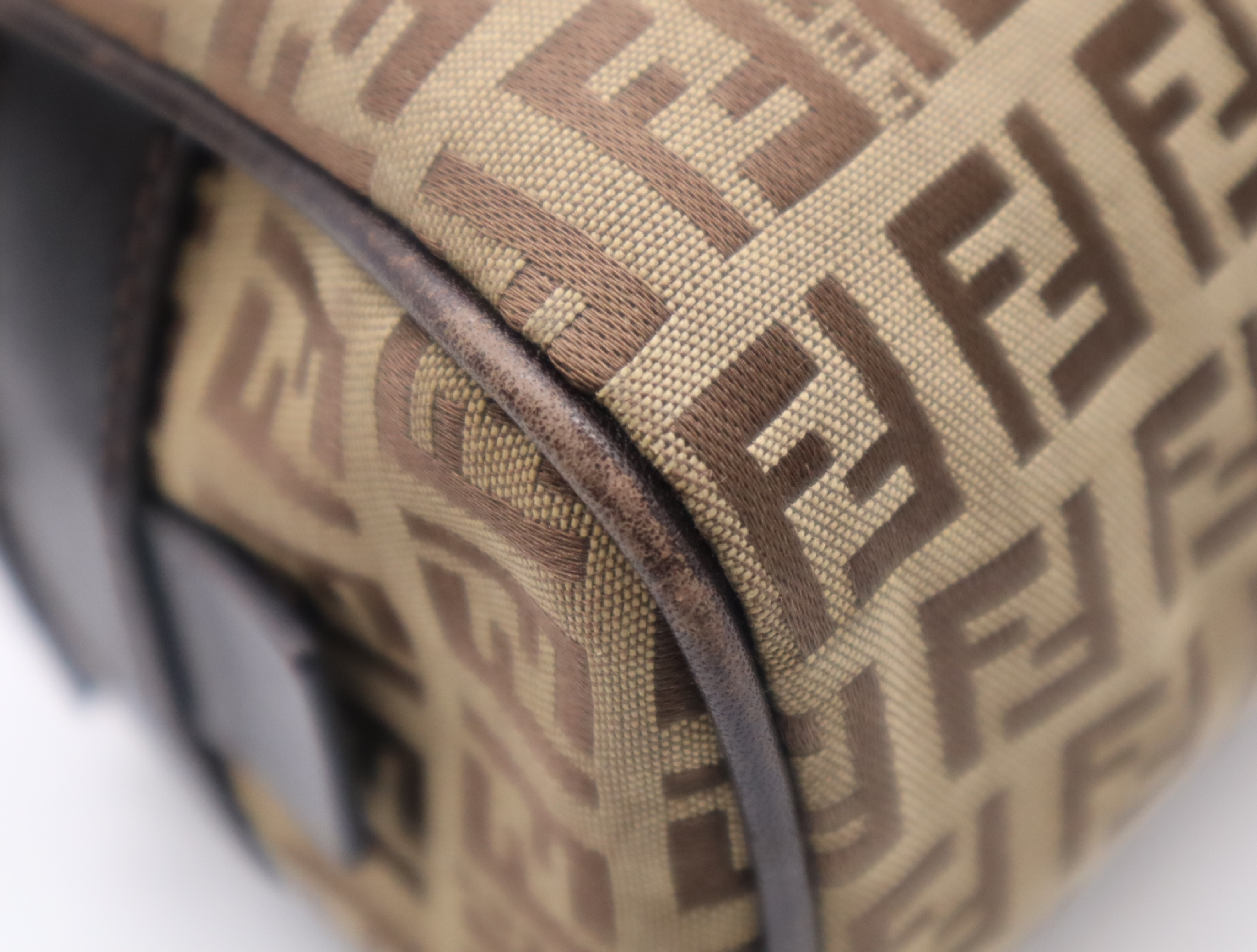 Canvas x Leather Zucchino Pattern Brown Silver Hardware Handbag — view 6