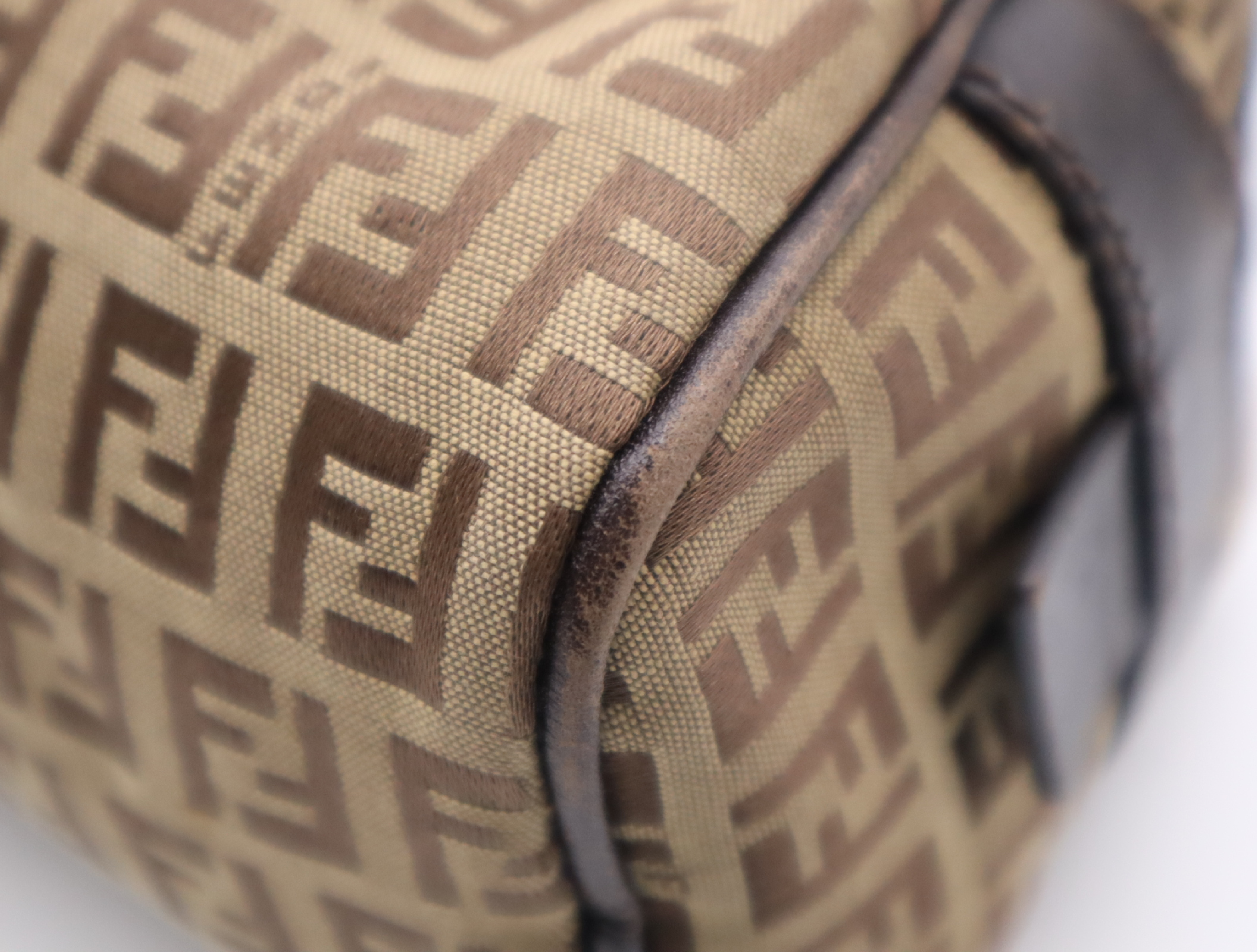Canvas x Leather Zucchino Pattern Brown Silver Hardware Handbag — view 7