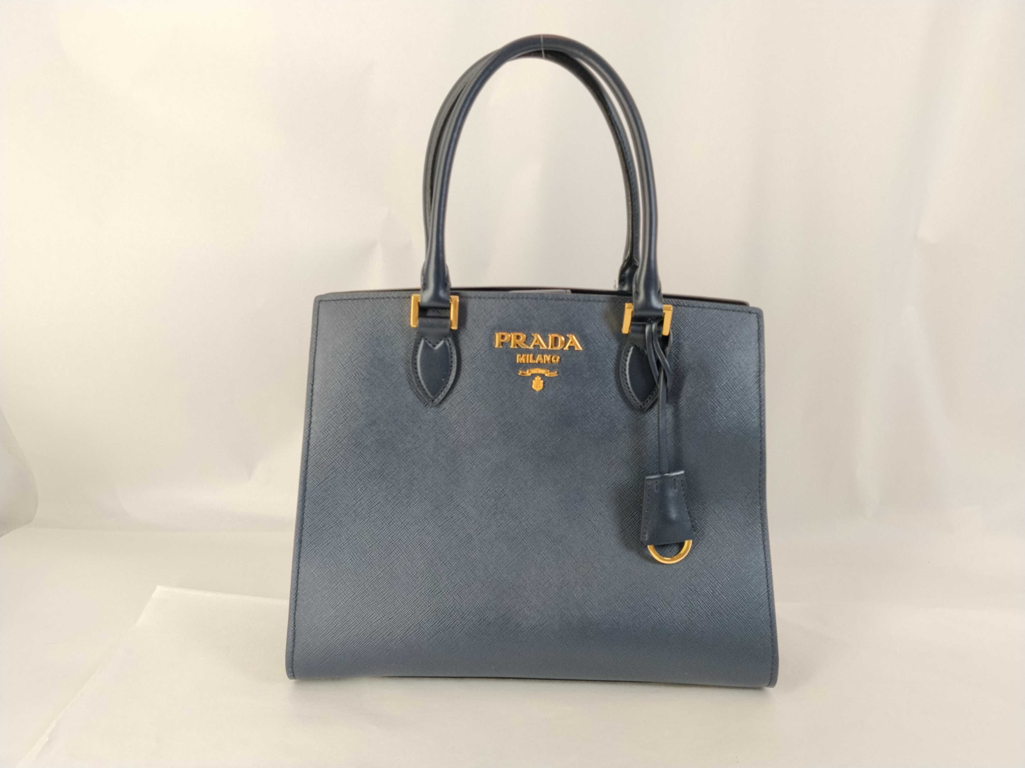 Saffiano Leather 2-Way Handbag Navy 1BA189 Handbag
