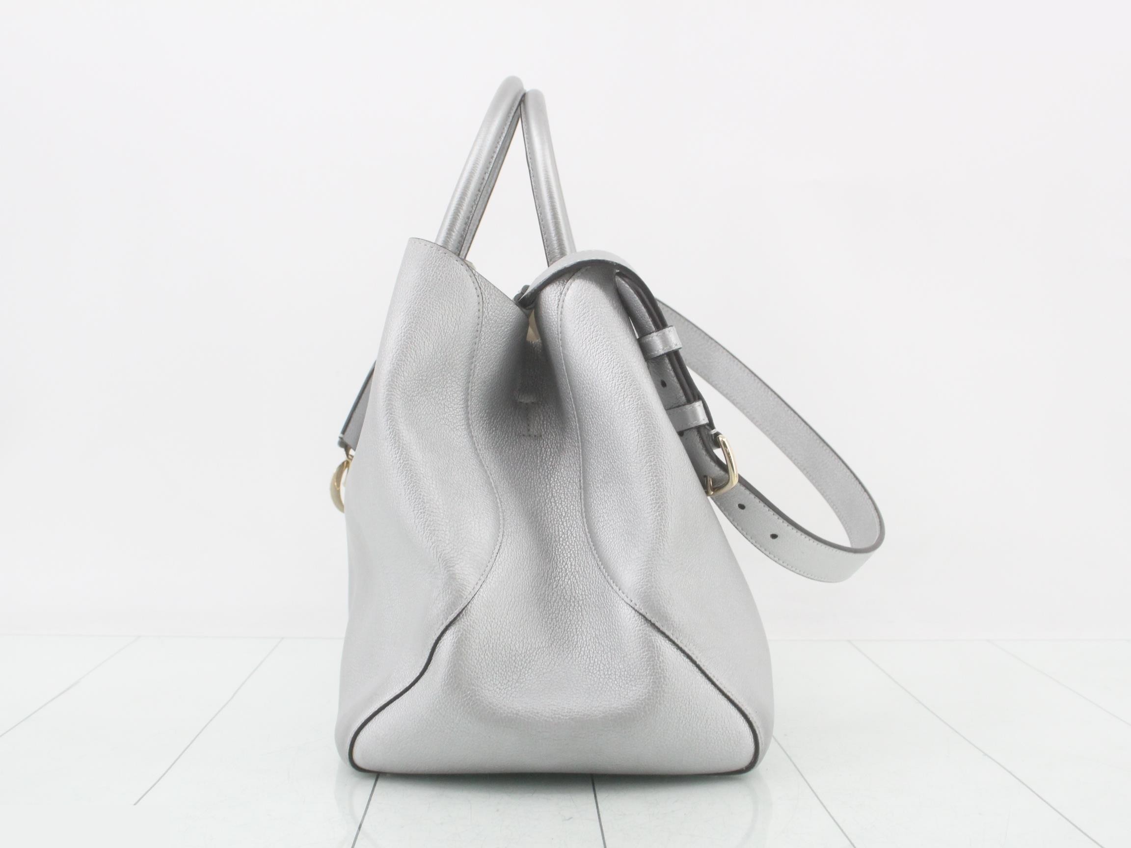 Open Bar Leather 2-Way Shoulder/Tote Bag, Silver Color — view 3