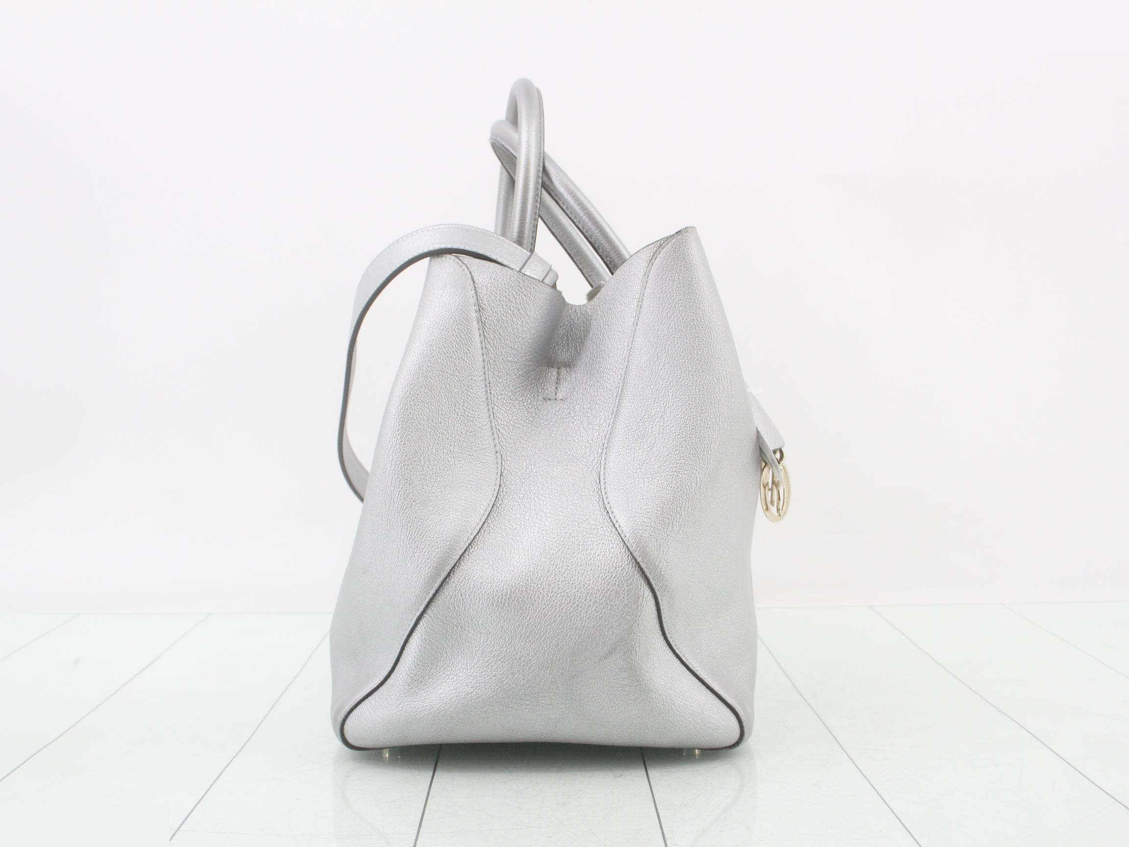 Open Bar Leather 2-Way Shoulder/Tote Bag, Silver Color — view 4