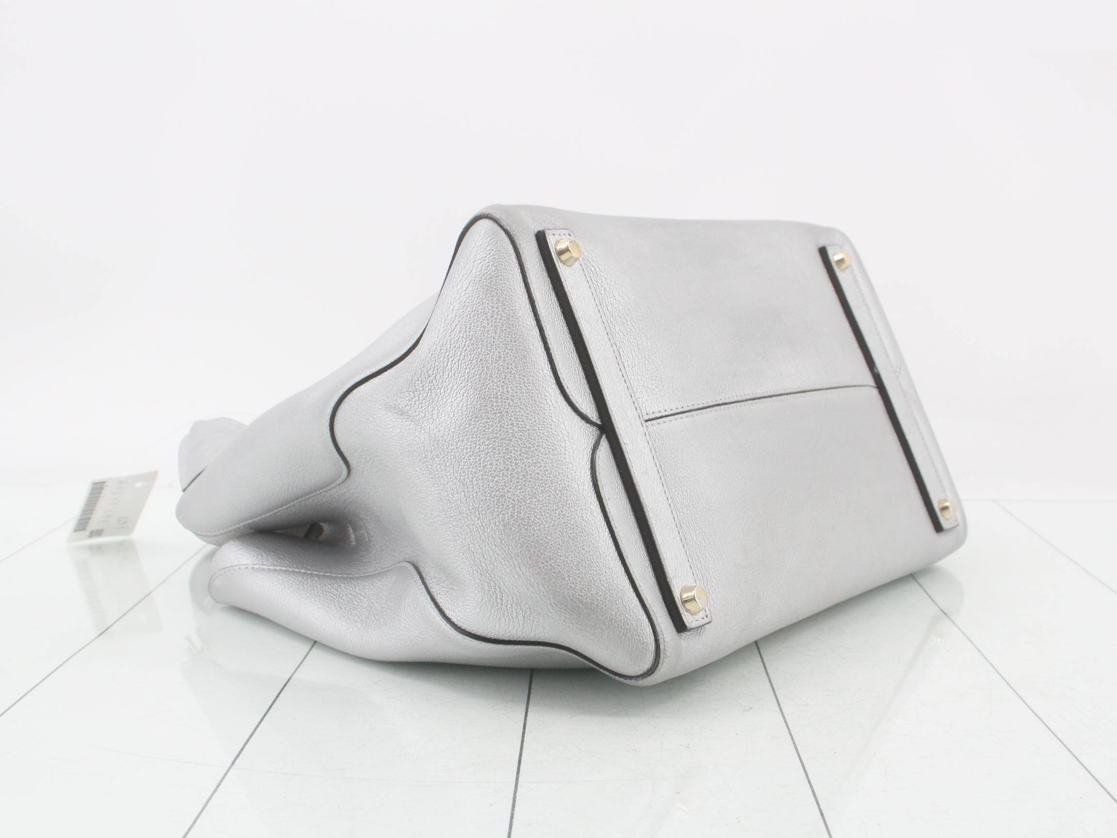 Open Bar Leather 2-Way Shoulder/Tote Bag, Silver Color — view 5