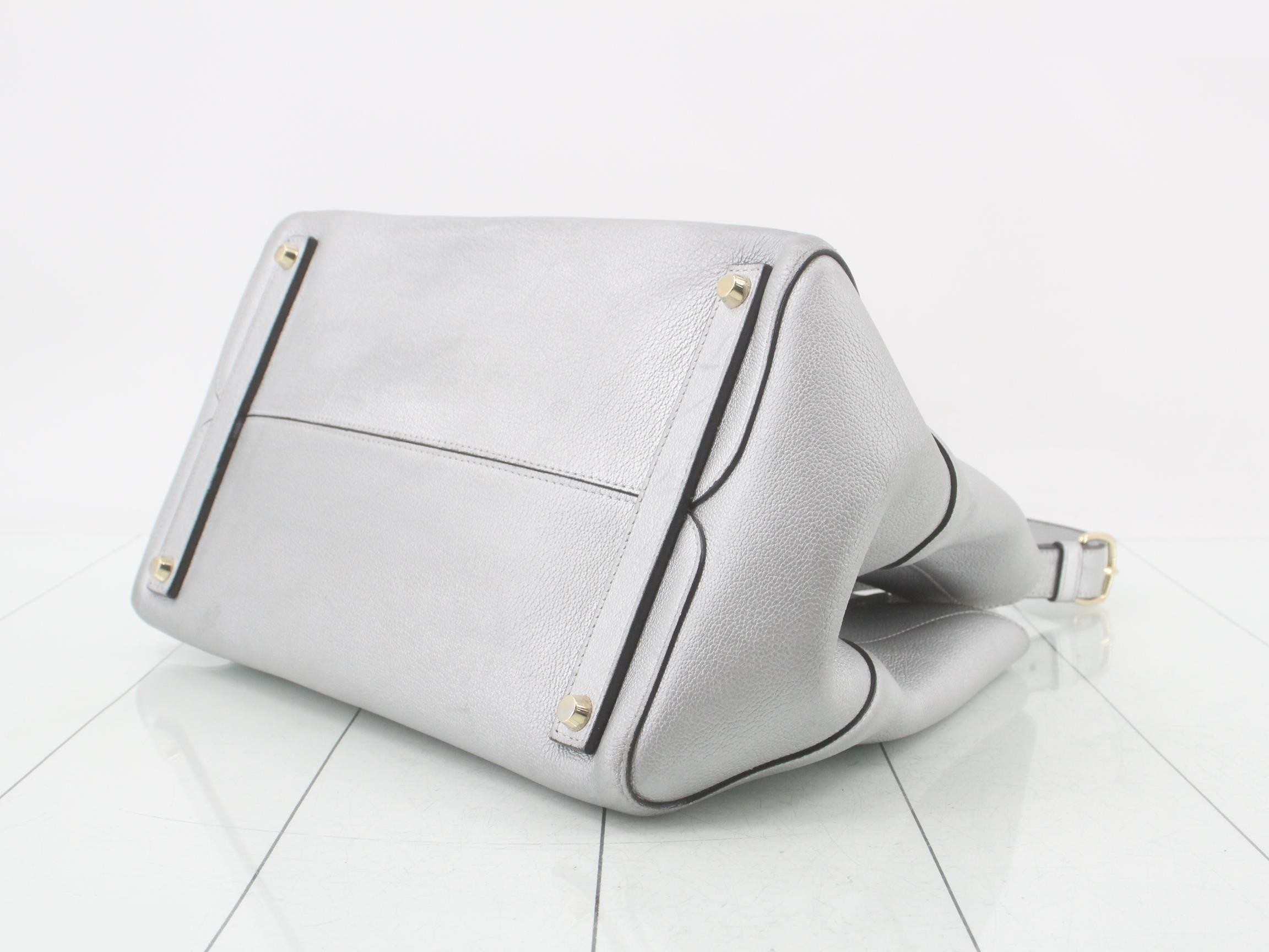 Open Bar Leather 2-Way Shoulder/Tote Bag, Silver Color — view 6