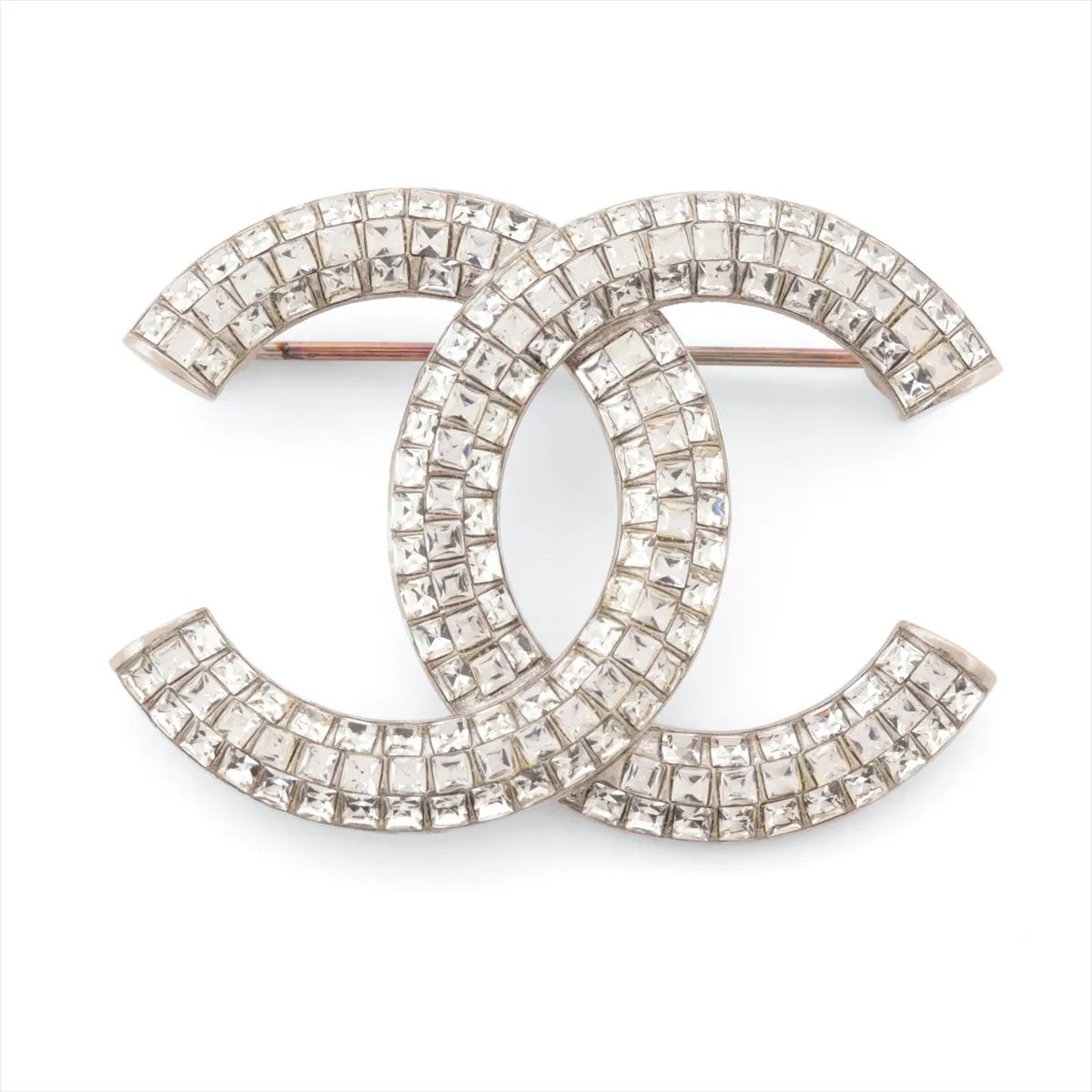Coco Mark B17V Brooch, Metal x Rhinestone, Silver. Shows signs of wear,