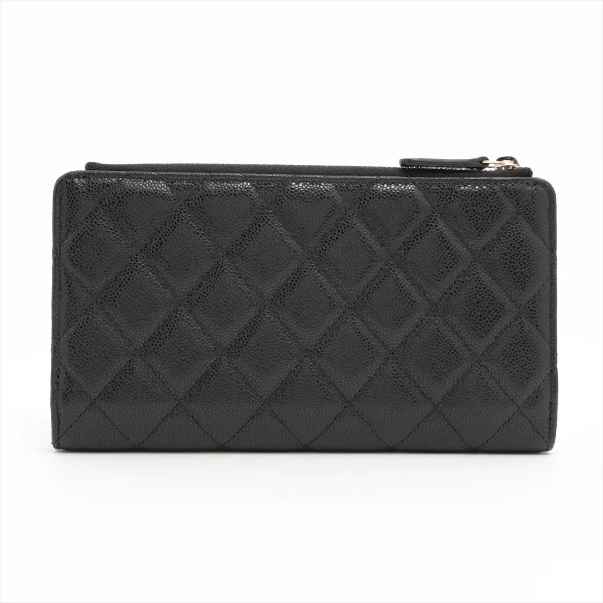 Matelasse caviar skin long wallet black gold hardware HUNE88UE — view 2