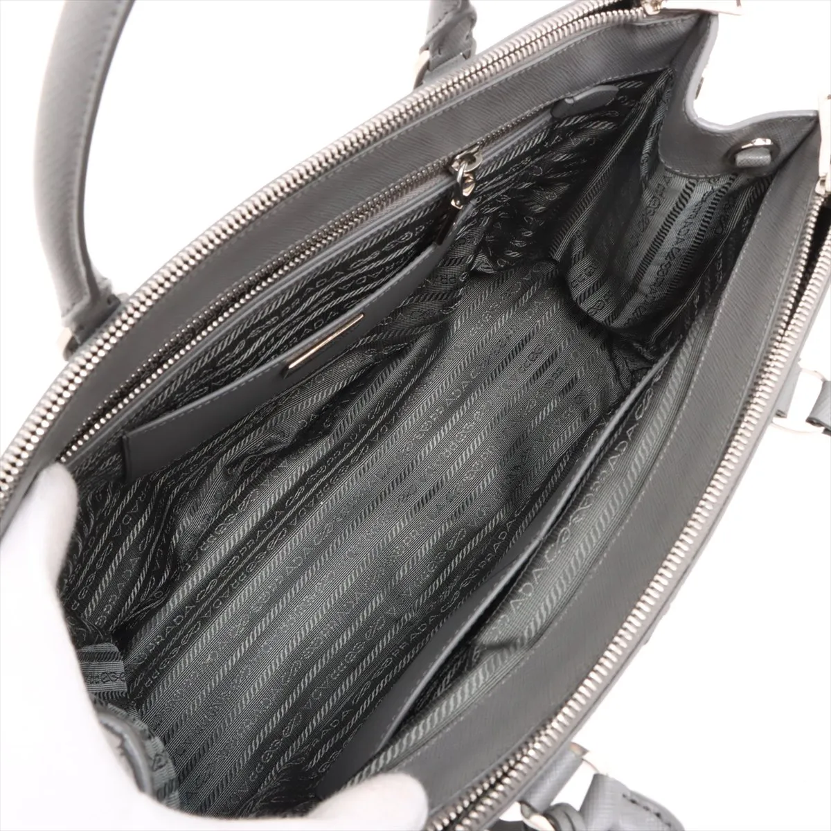 Saffiano Galleria Leather 2WAY Handbag Gray BN2274 Bearer Guarantee — view 8