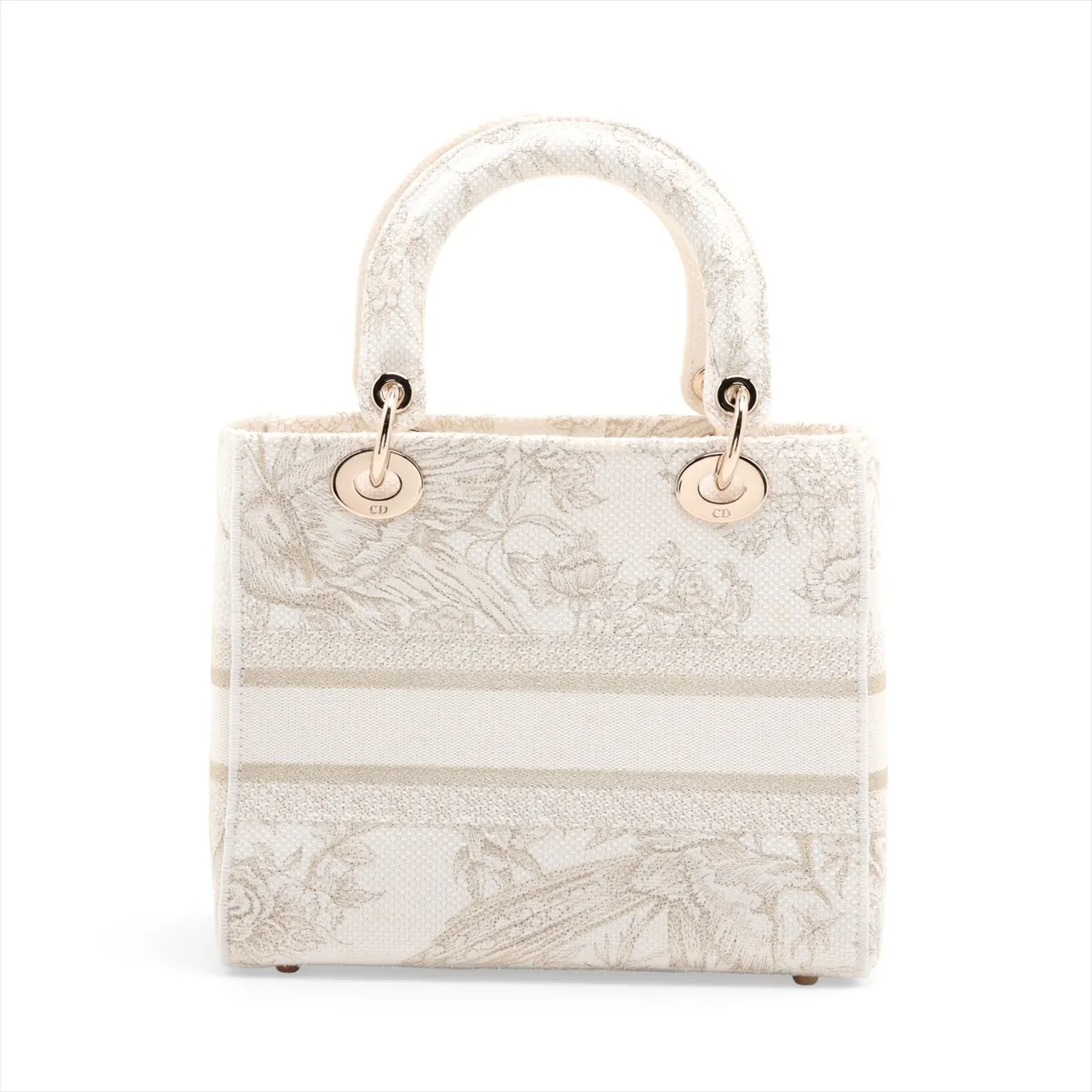 Lady D-Lite Medium Canvas 2-Way Handbag, White x Gold — view 2