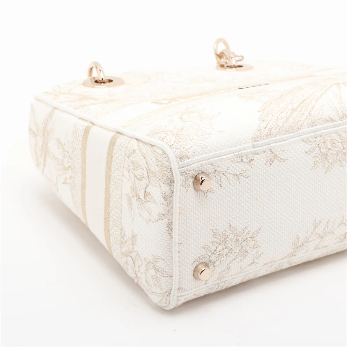 Lady D-Lite Medium Canvas 2-Way Handbag, White x Gold — view 4