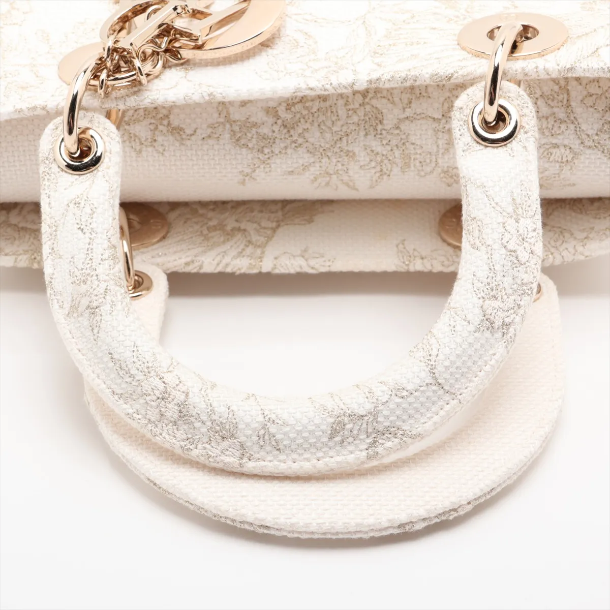 Lady D-Lite Medium Canvas 2-Way Handbag, White x Gold — view 5