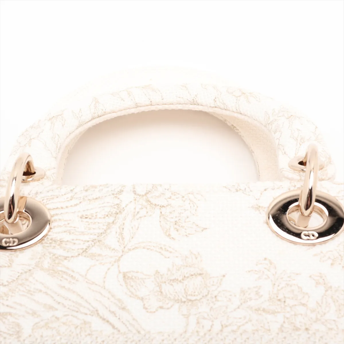 Lady D-Lite Medium Canvas 2-Way Handbag, White x Gold — view 6