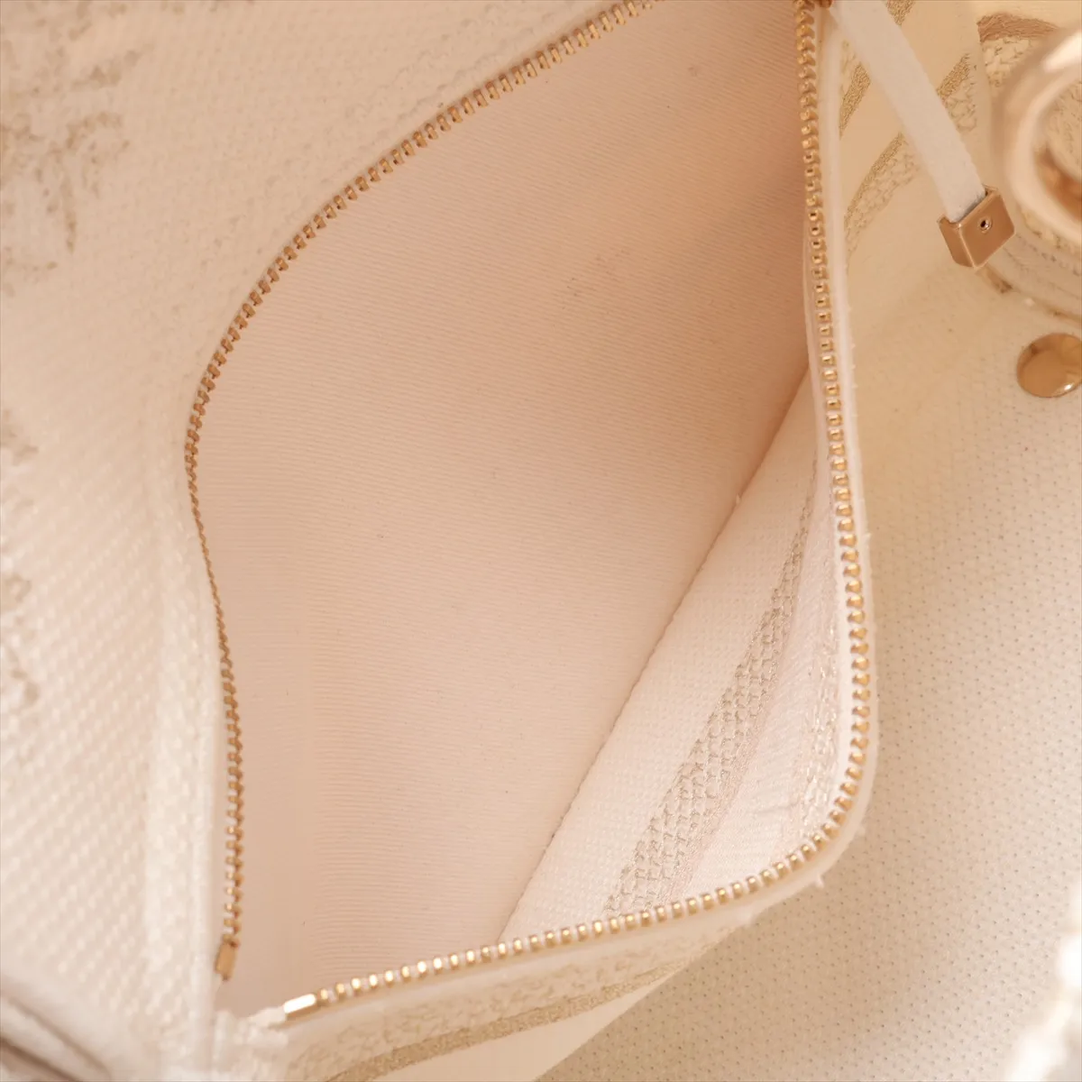 Lady D-Lite Medium Canvas 2-Way Handbag, White x Gold — view 9