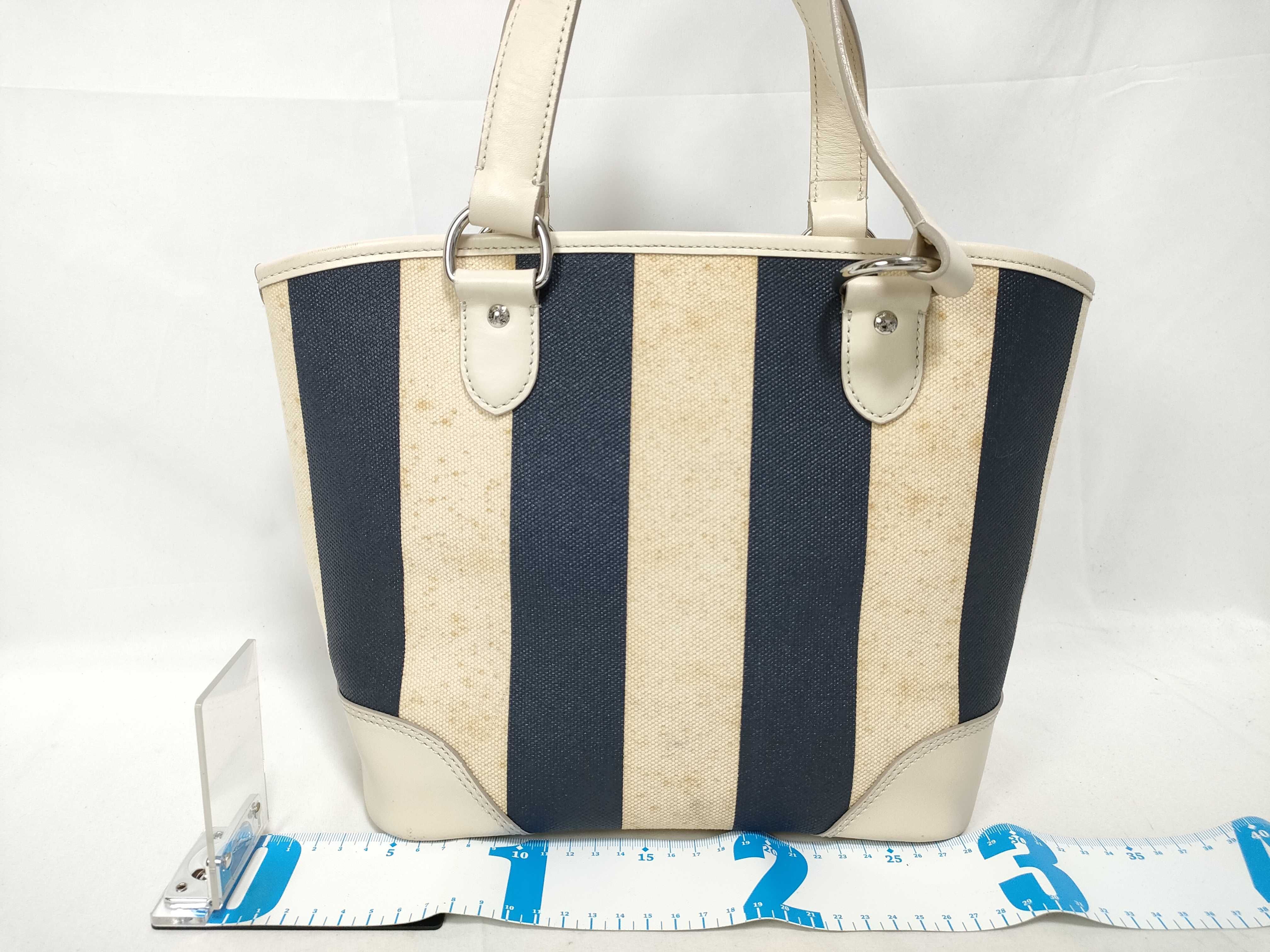 Striped Canvas Handbag, Navy x Ivory — view 2