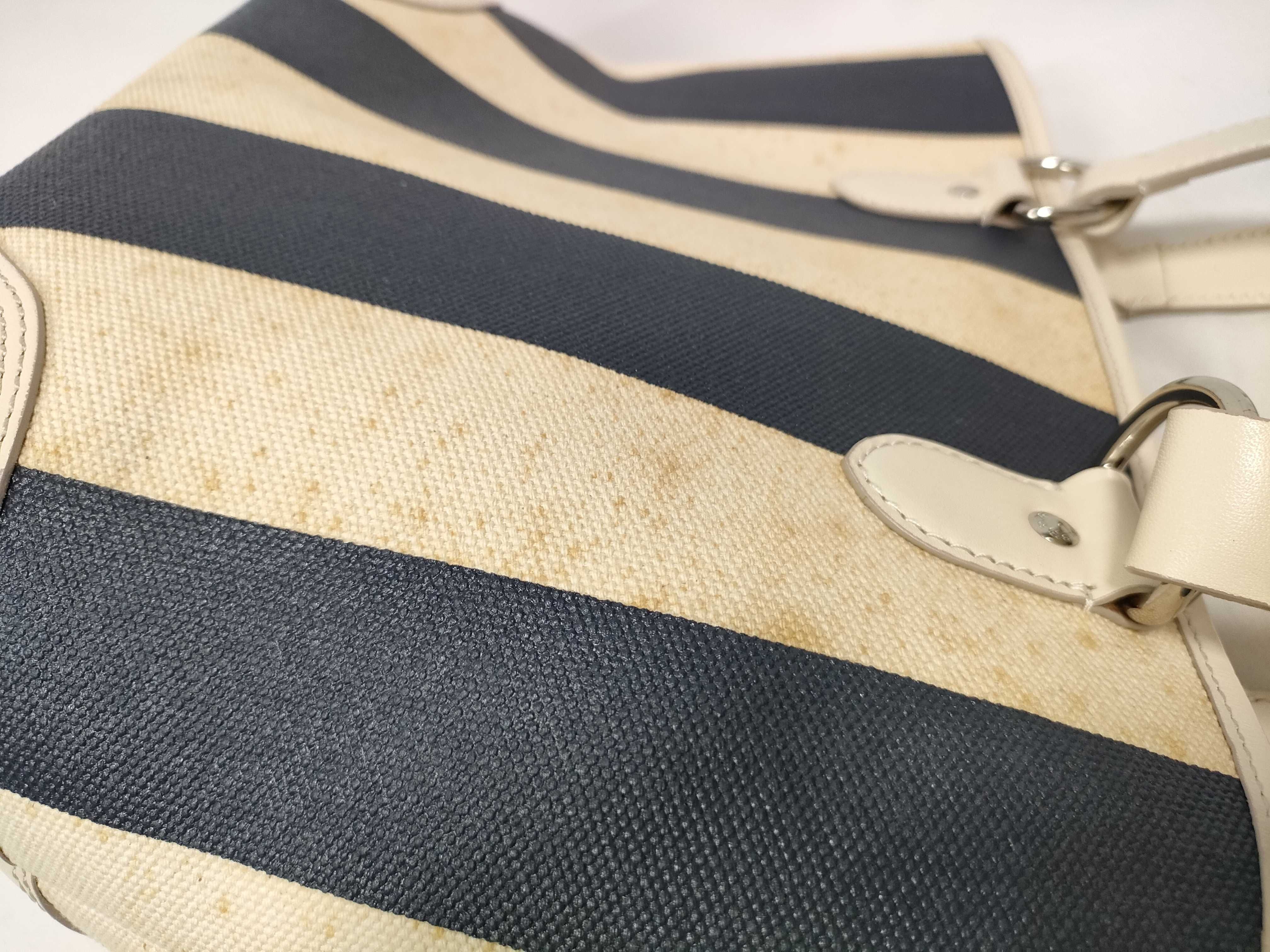 Striped Canvas Handbag, Navy x Ivory — view 11