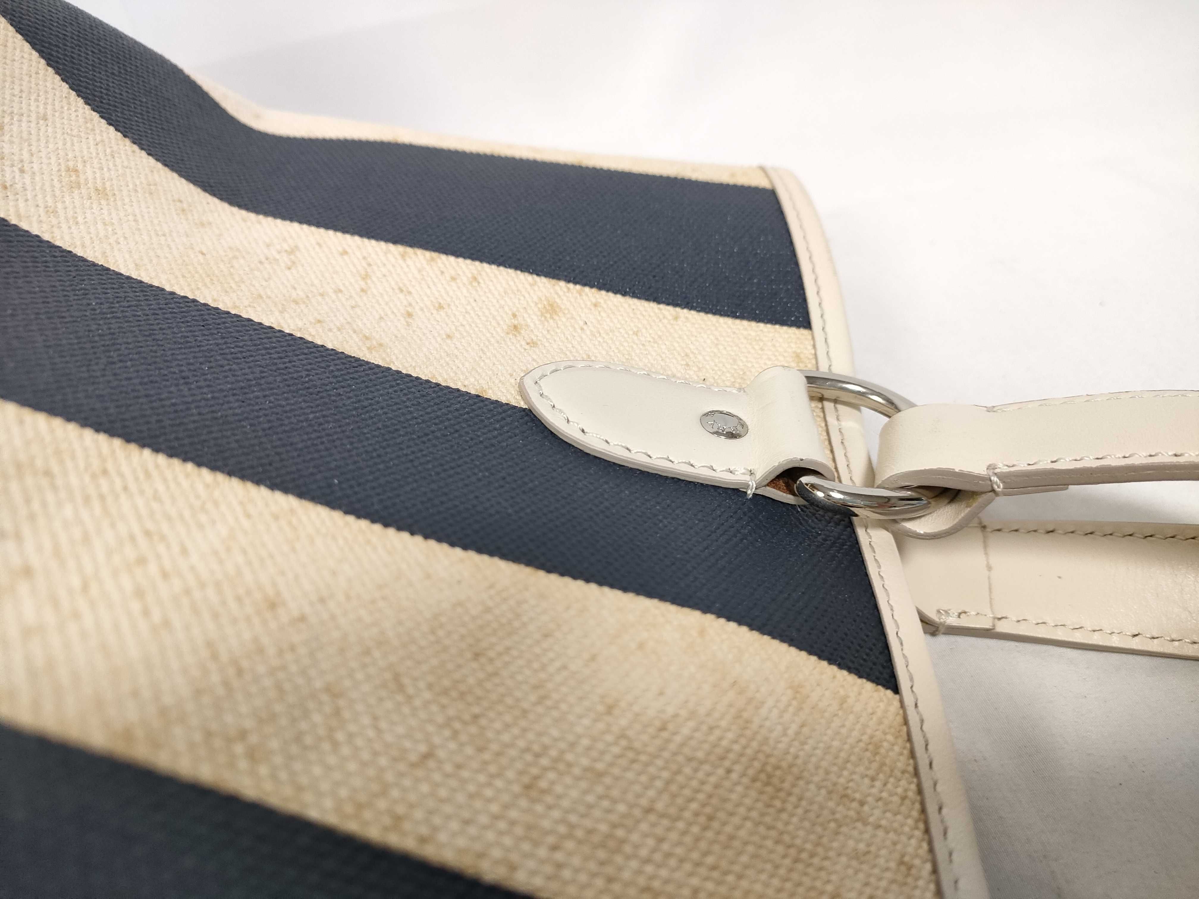 Striped Canvas Handbag, Navy x Ivory — view 12