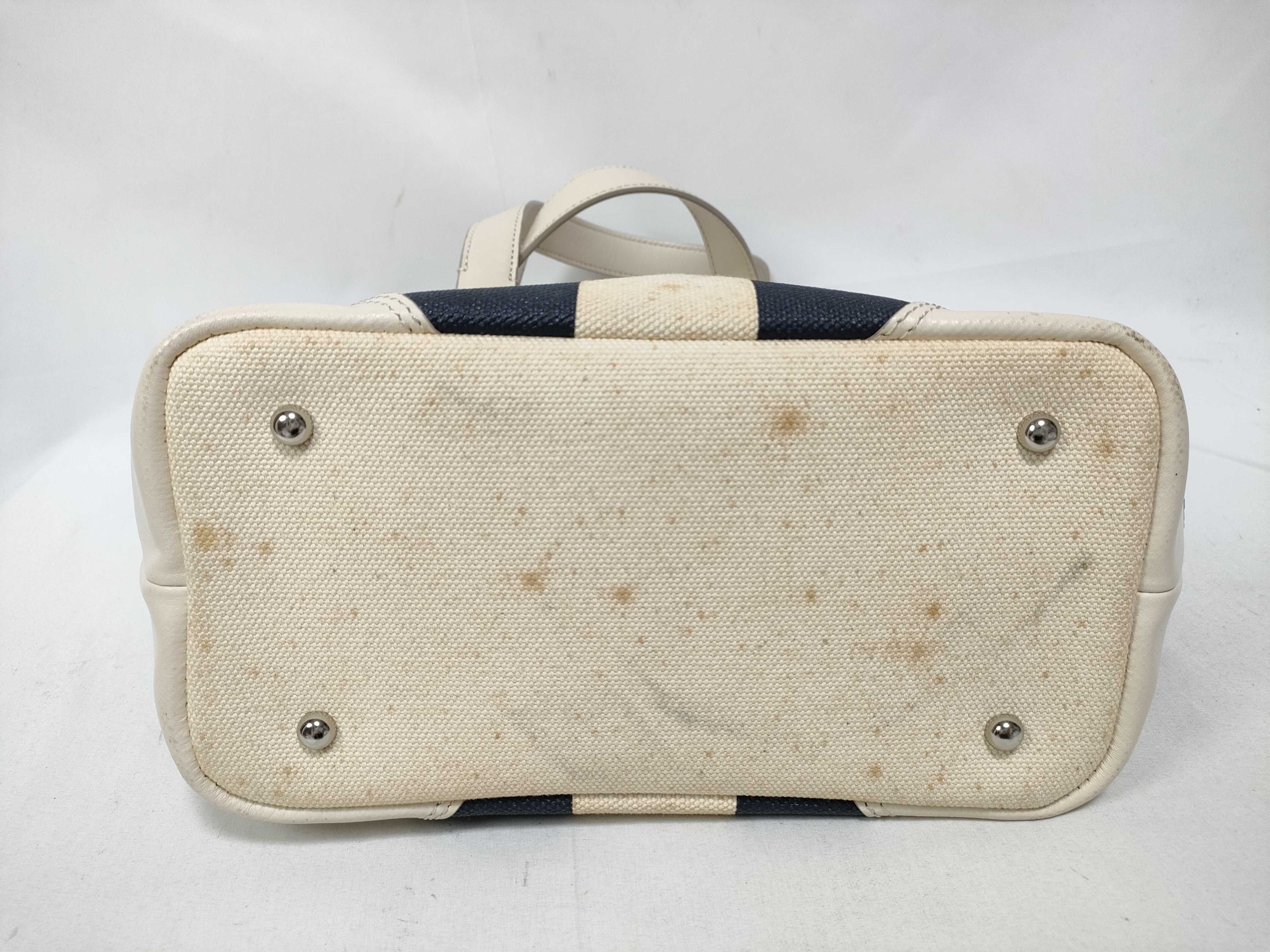 Striped Canvas Handbag, Navy x Ivory — view 3