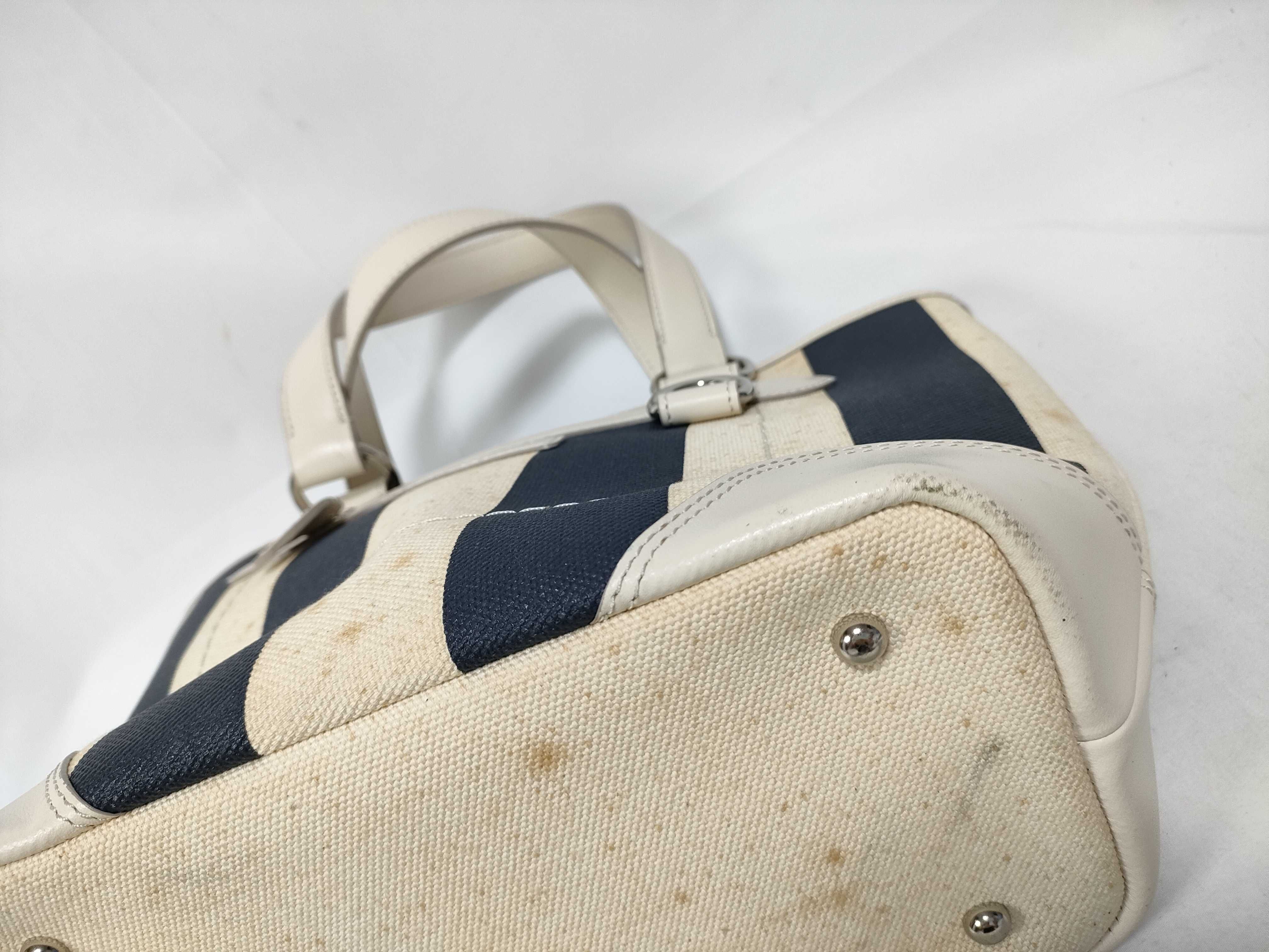 Striped Canvas Handbag, Navy x Ivory — view 4
