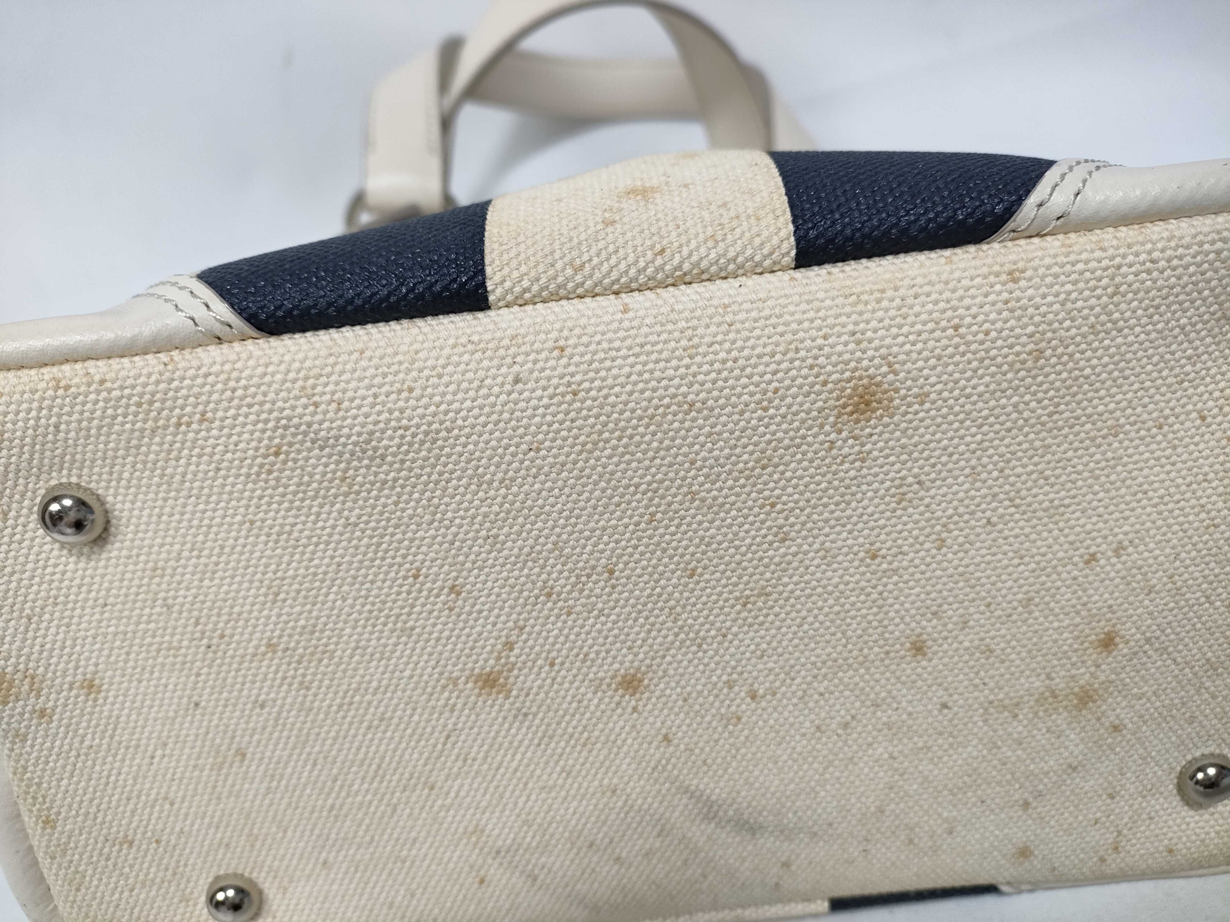 Striped Canvas Handbag, Navy x Ivory — view 5