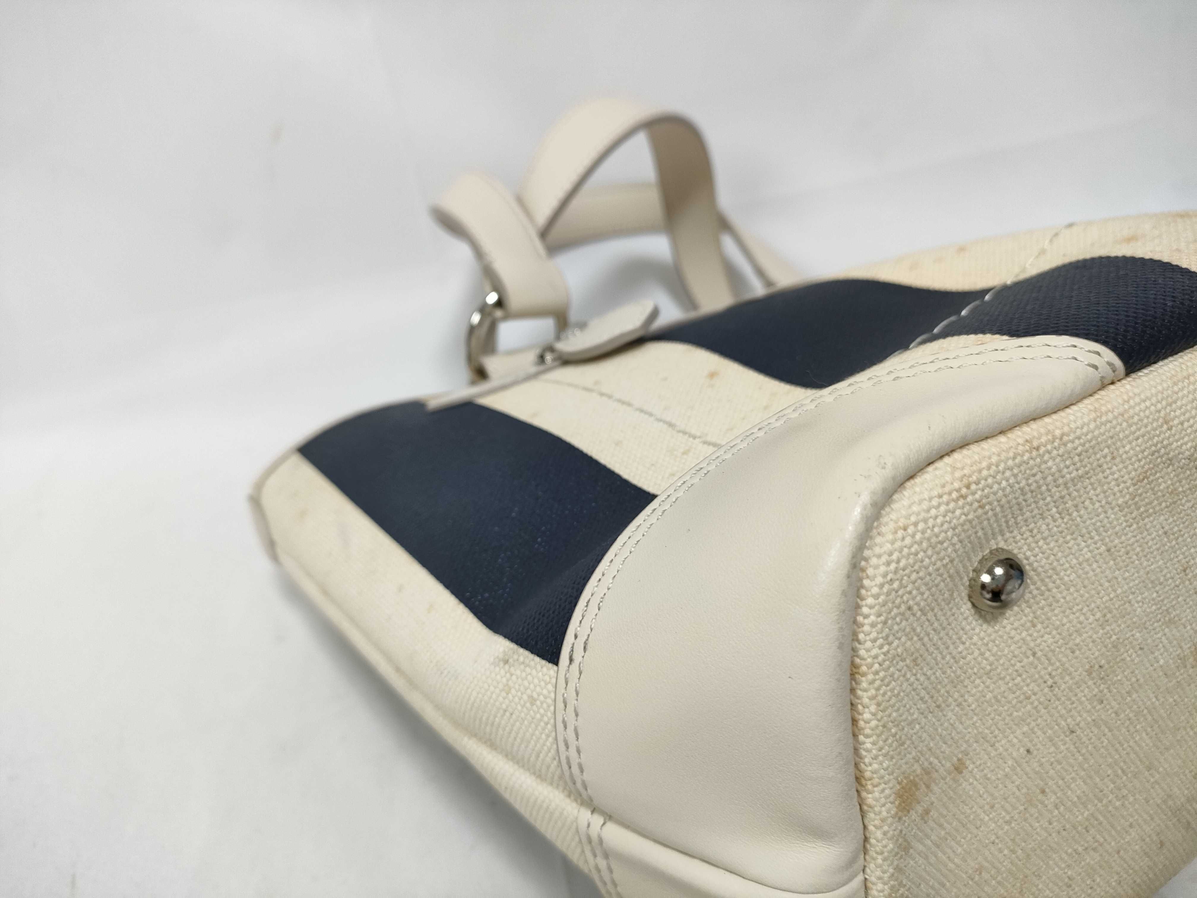 Striped Canvas Handbag, Navy x Ivory — view 6