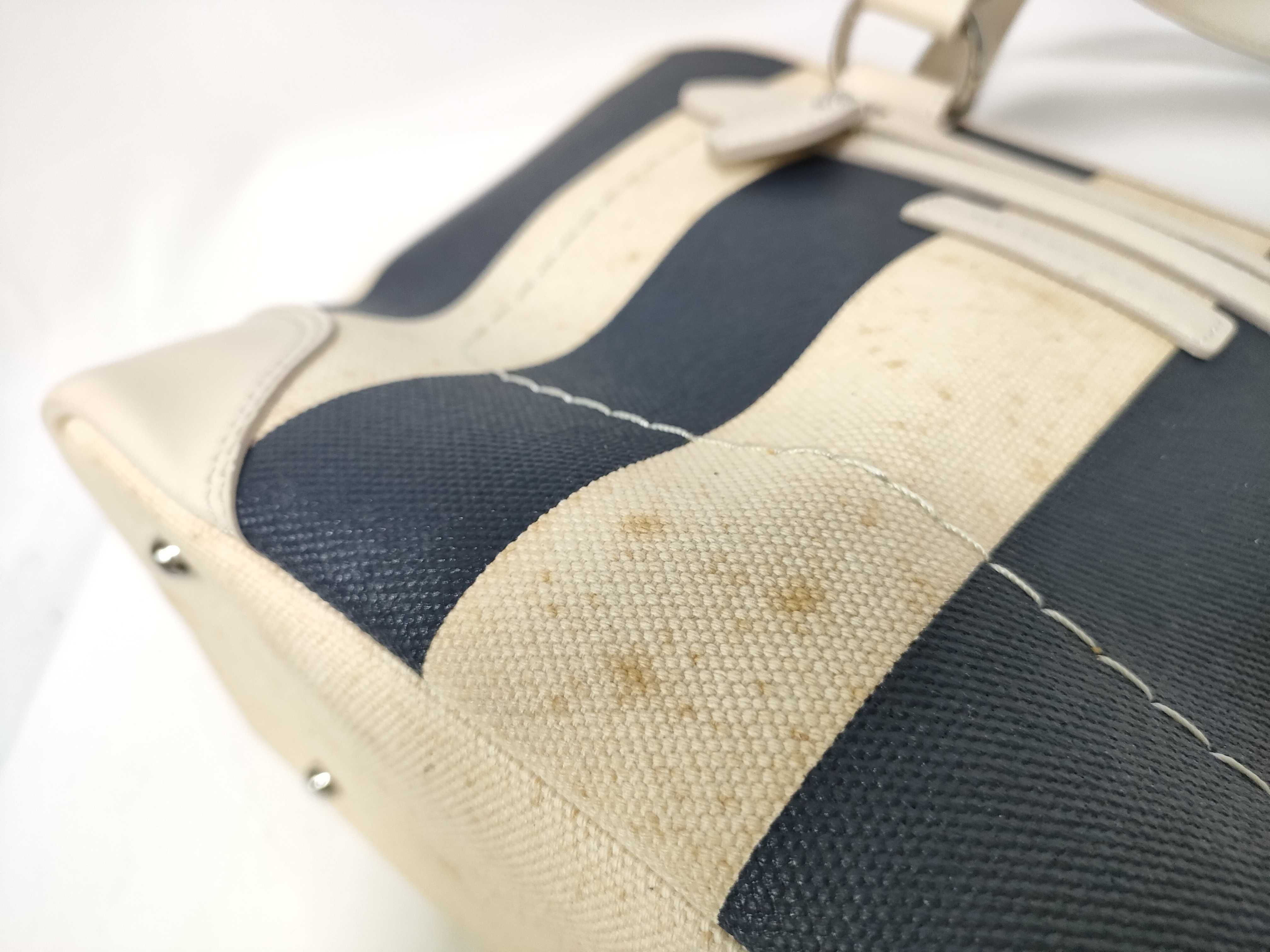 Striped Canvas Handbag, Navy x Ivory — view 7