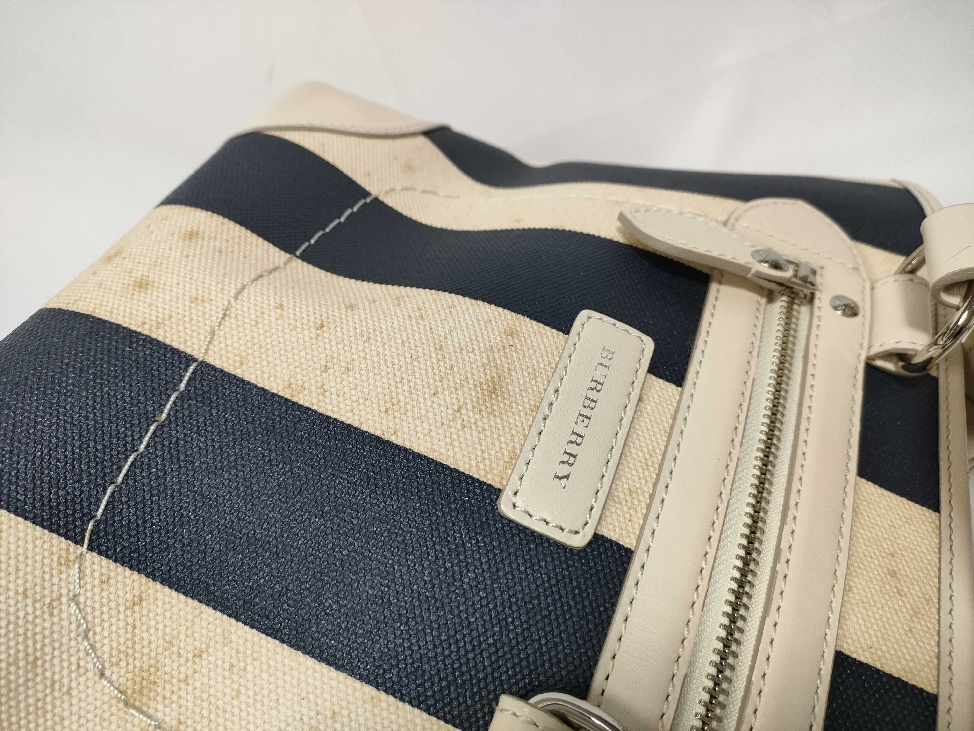 Striped Canvas Handbag, Navy x Ivory — view 8