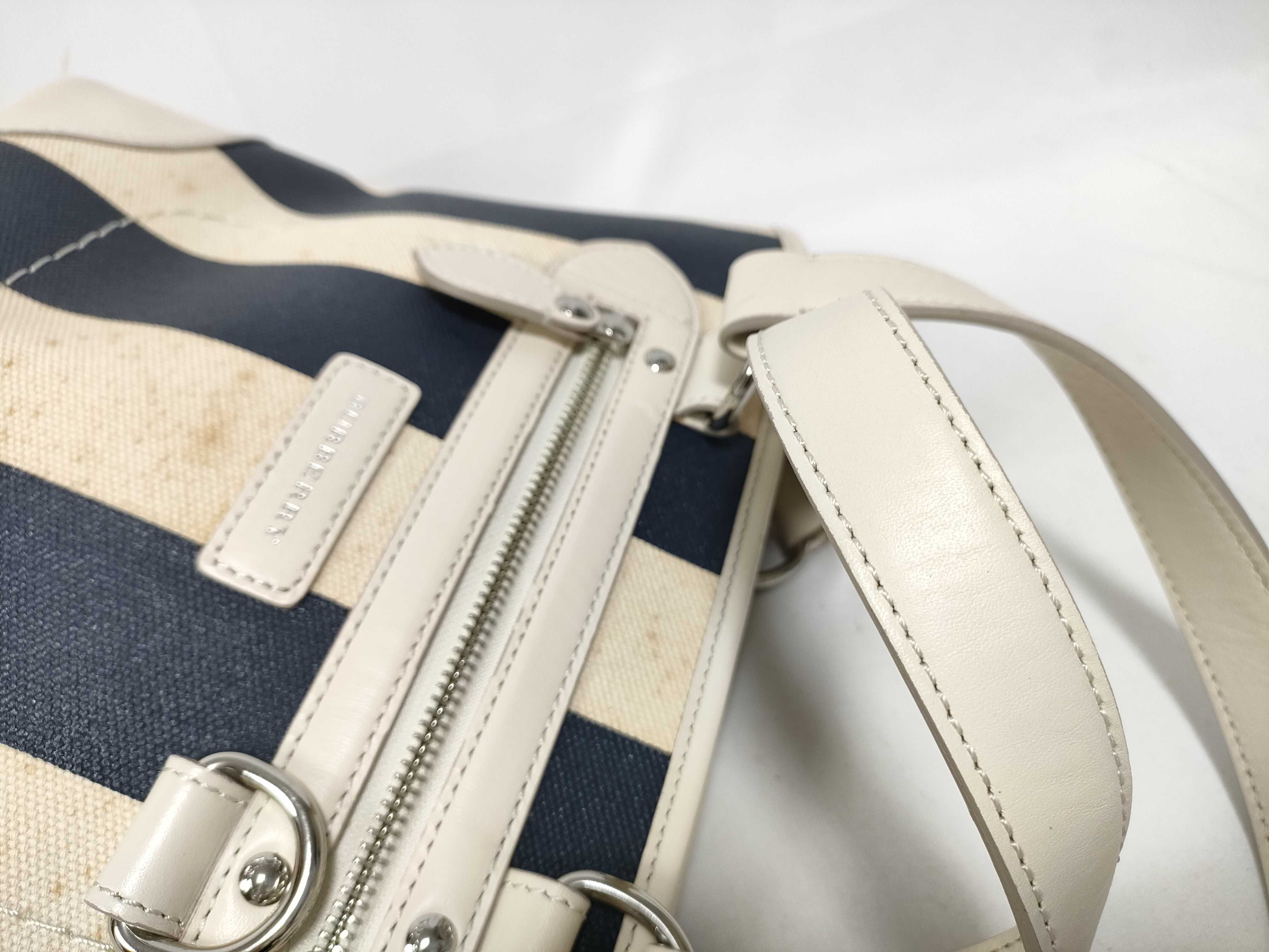 Striped Canvas Handbag, Navy x Ivory — view 9