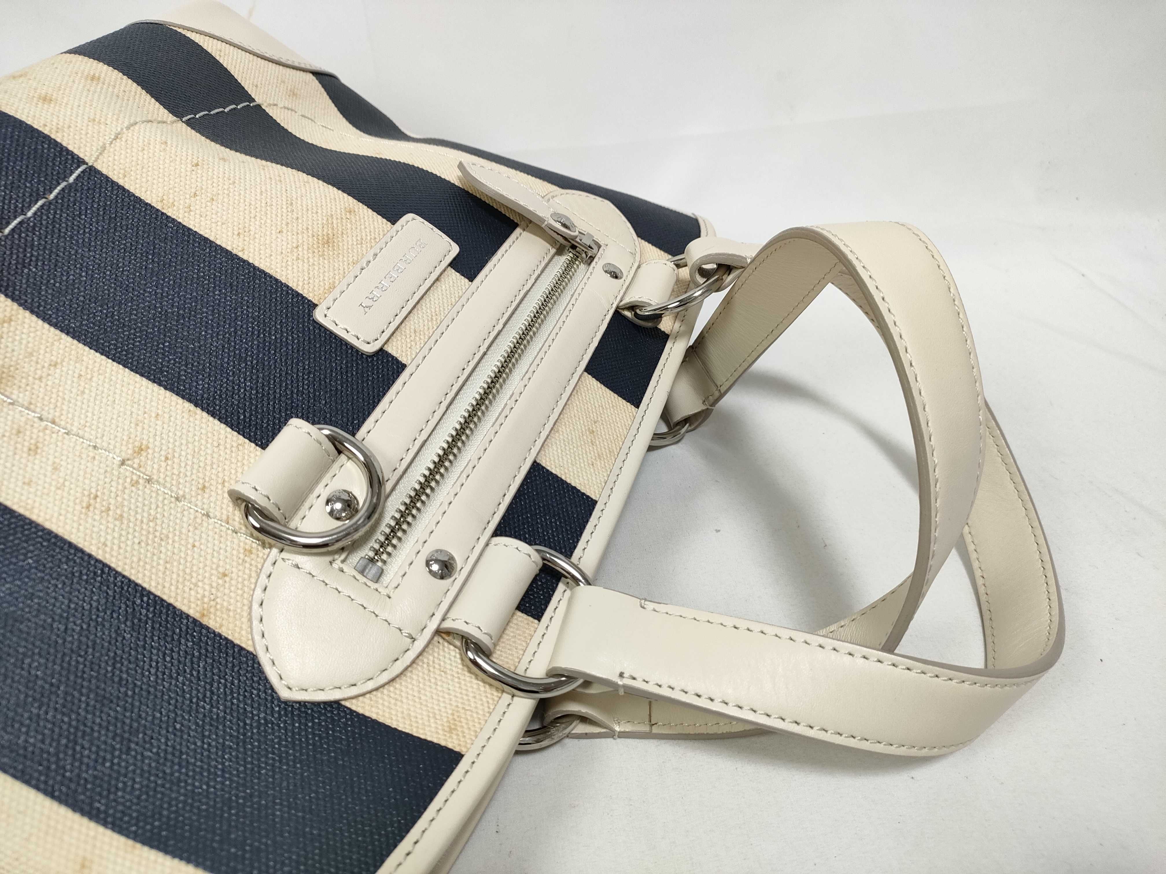 Striped Canvas Handbag, Navy x Ivory — view 10