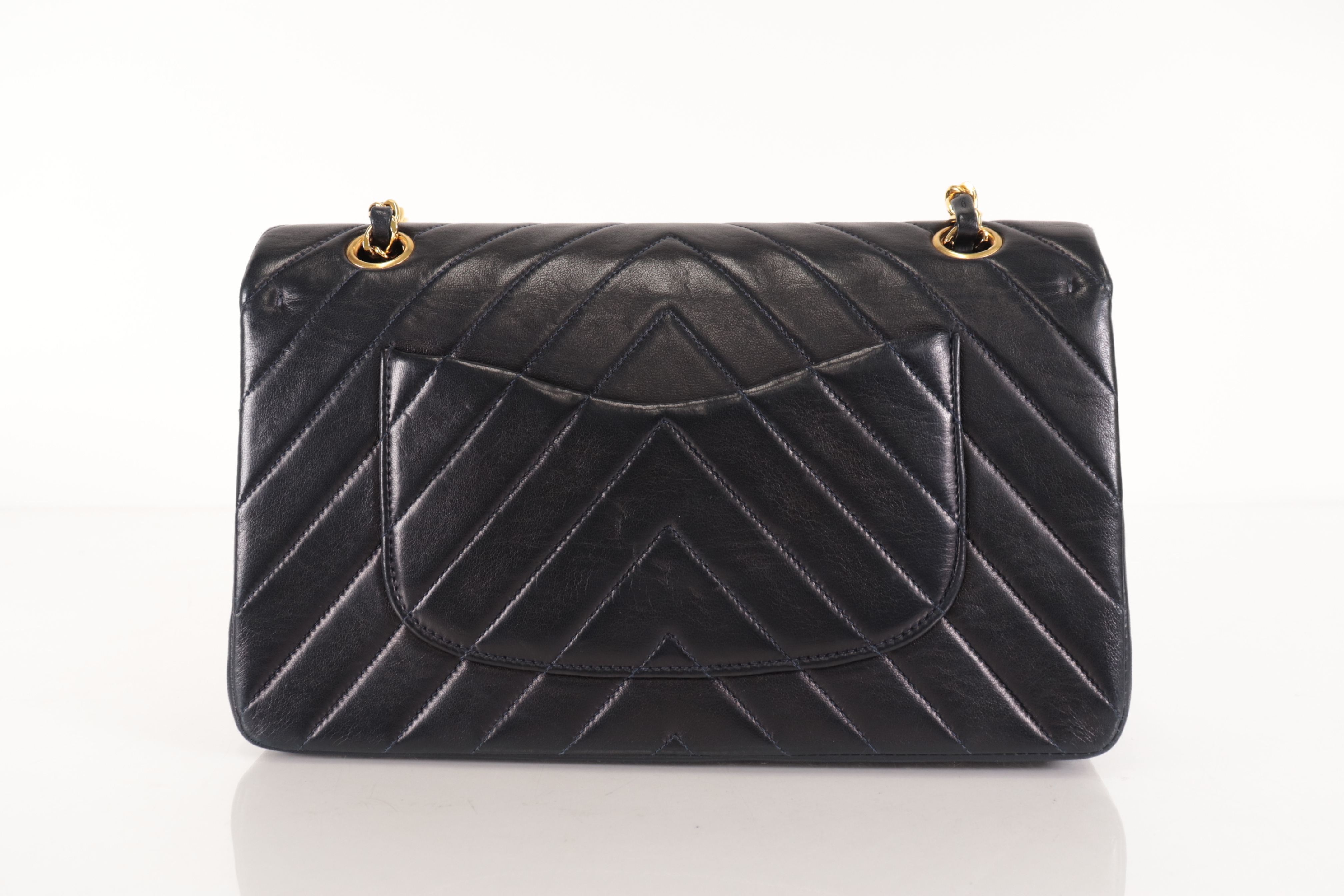 W-Flap 25 Chevron Lambskin Navy Shoulder Bag (Serial Number 2) — view 3