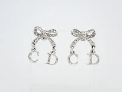 Ribbon CD logo rhinestone earrings