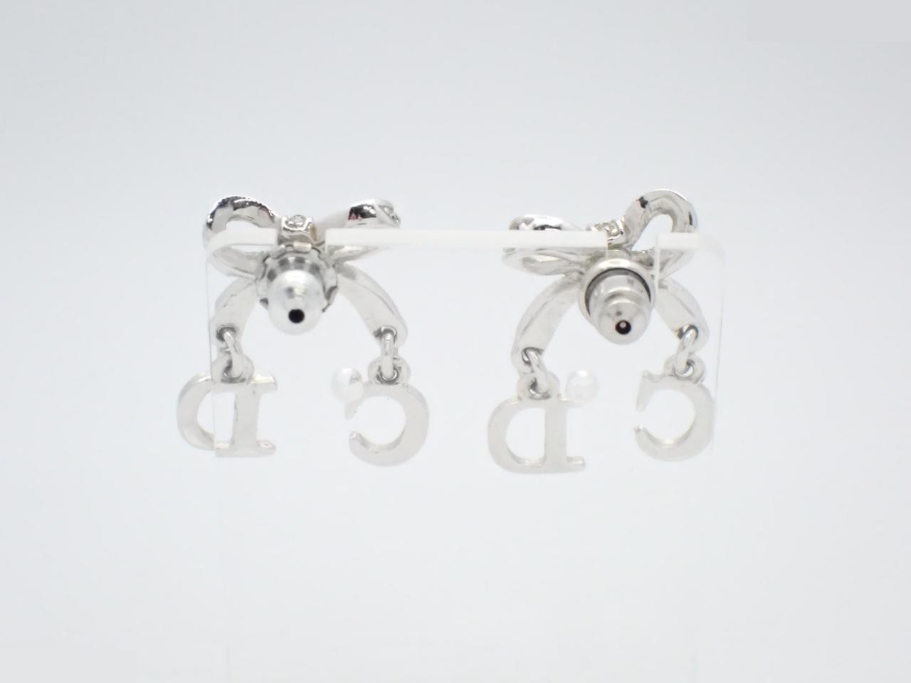 Ribbon CD logo rhinestone earrings — view 2
