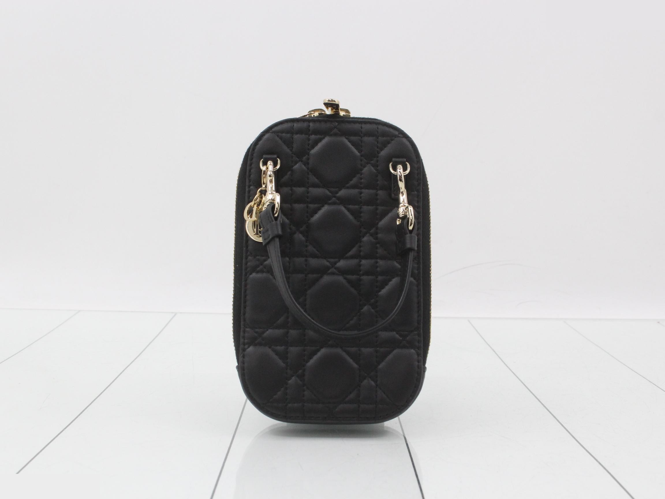 Lady Dior Cannage Phone Holder, Black — view 2