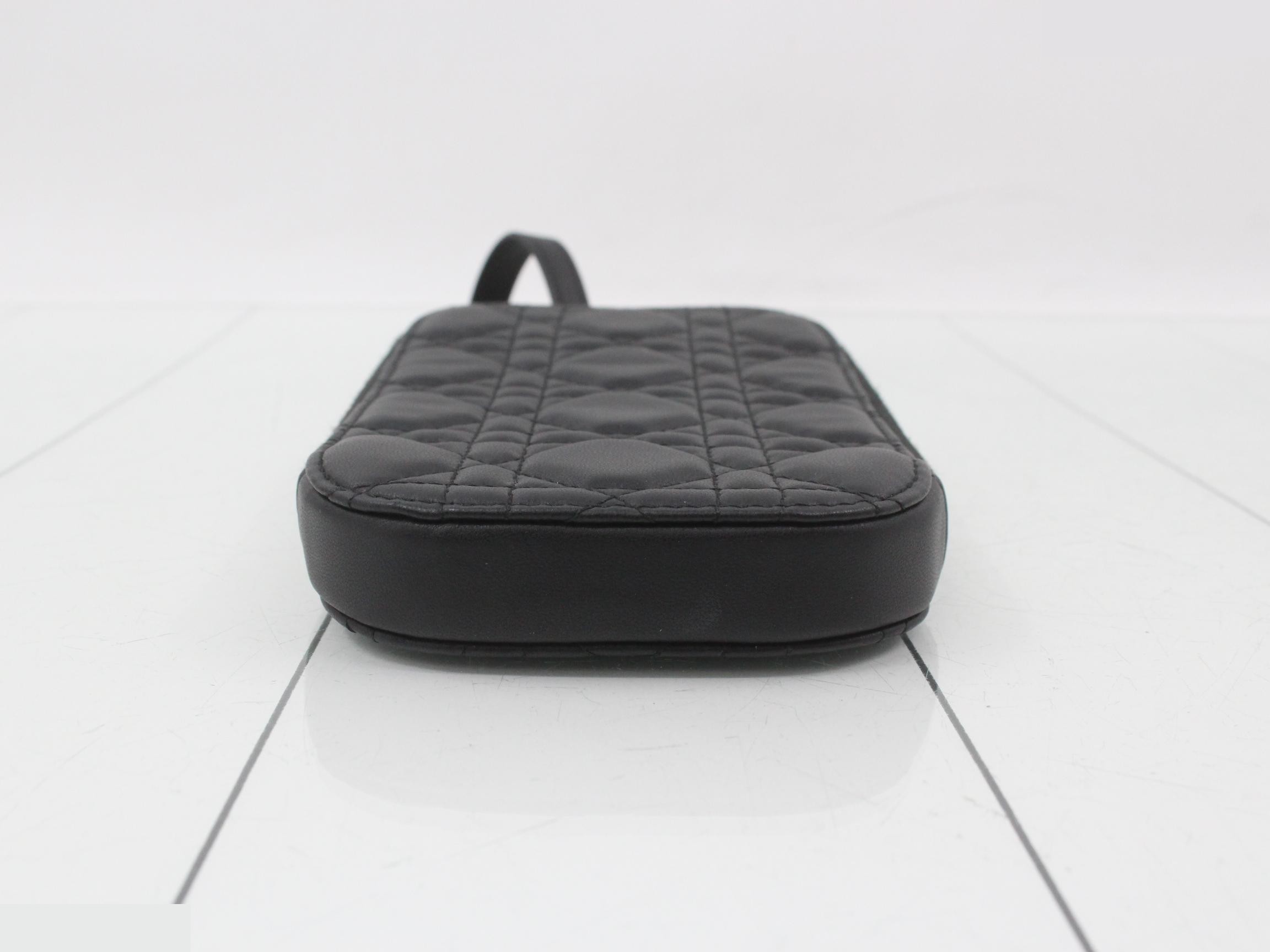 Lady Dior Cannage Phone Holder, Black — view 3