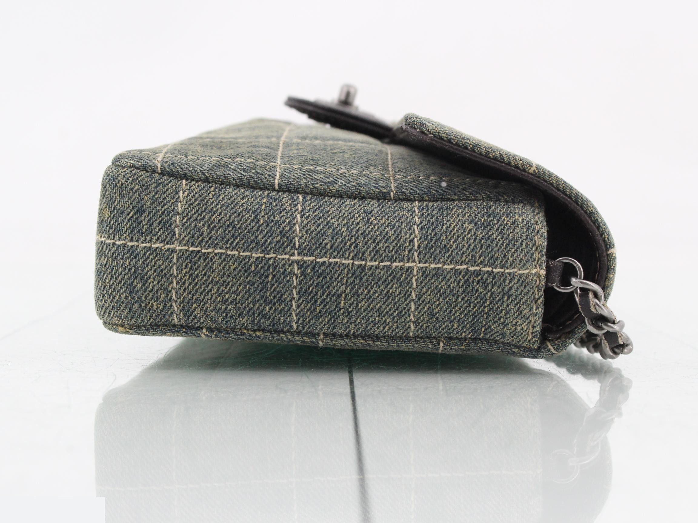 Chocolate bar turn-lock denim chain shoulder bag — view 3
