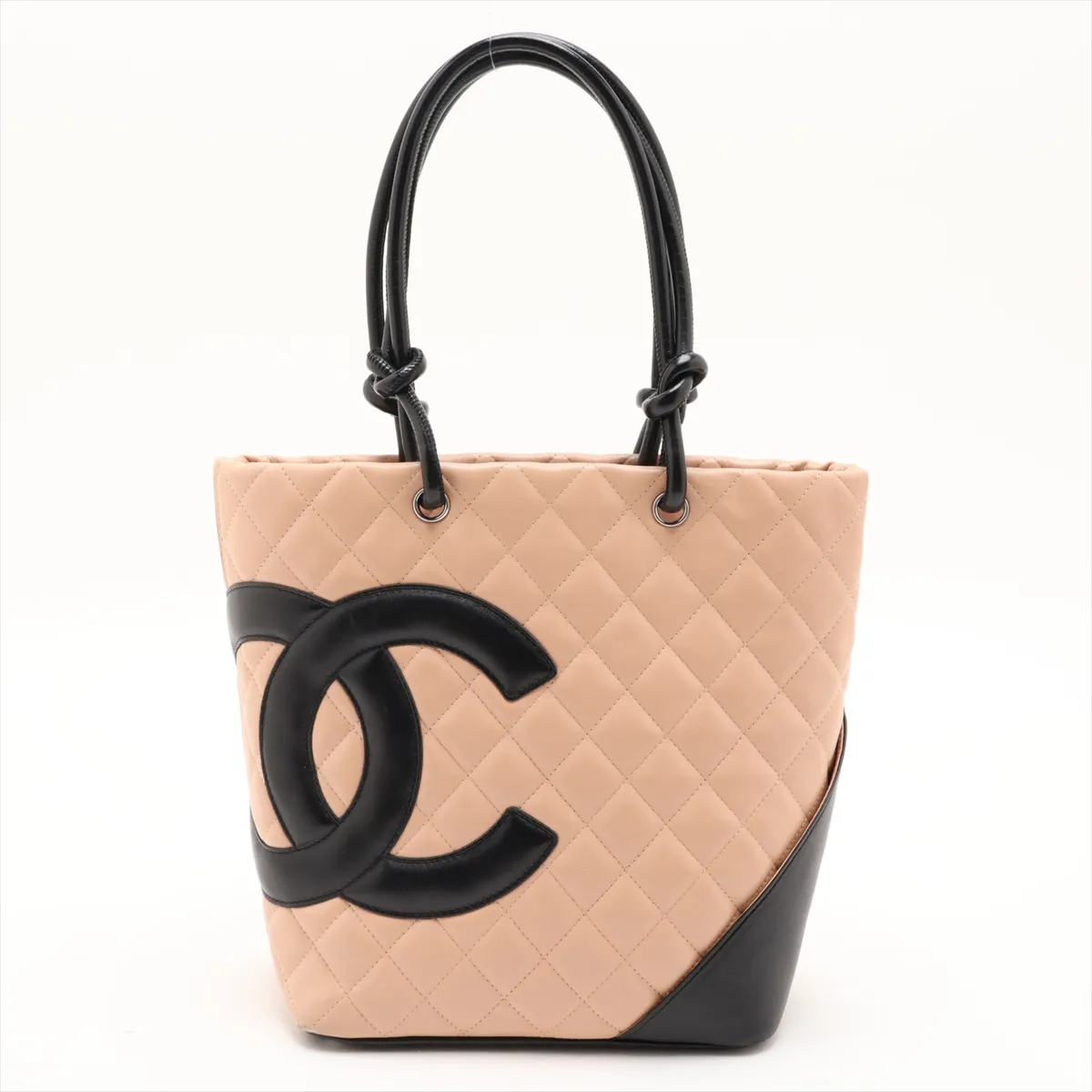 Cambon Line Lambskin Handbag, Beige x Black, Silver Hardware, 8812572 (Serial Number 8)