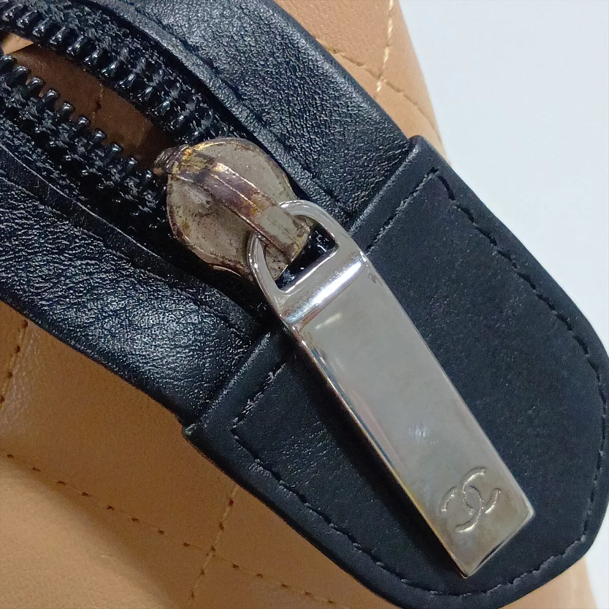 Cambon Line Lambskin Handbag, Beige x Black, Silver Hardware, 8812572 (Serial Number 8) — view 11