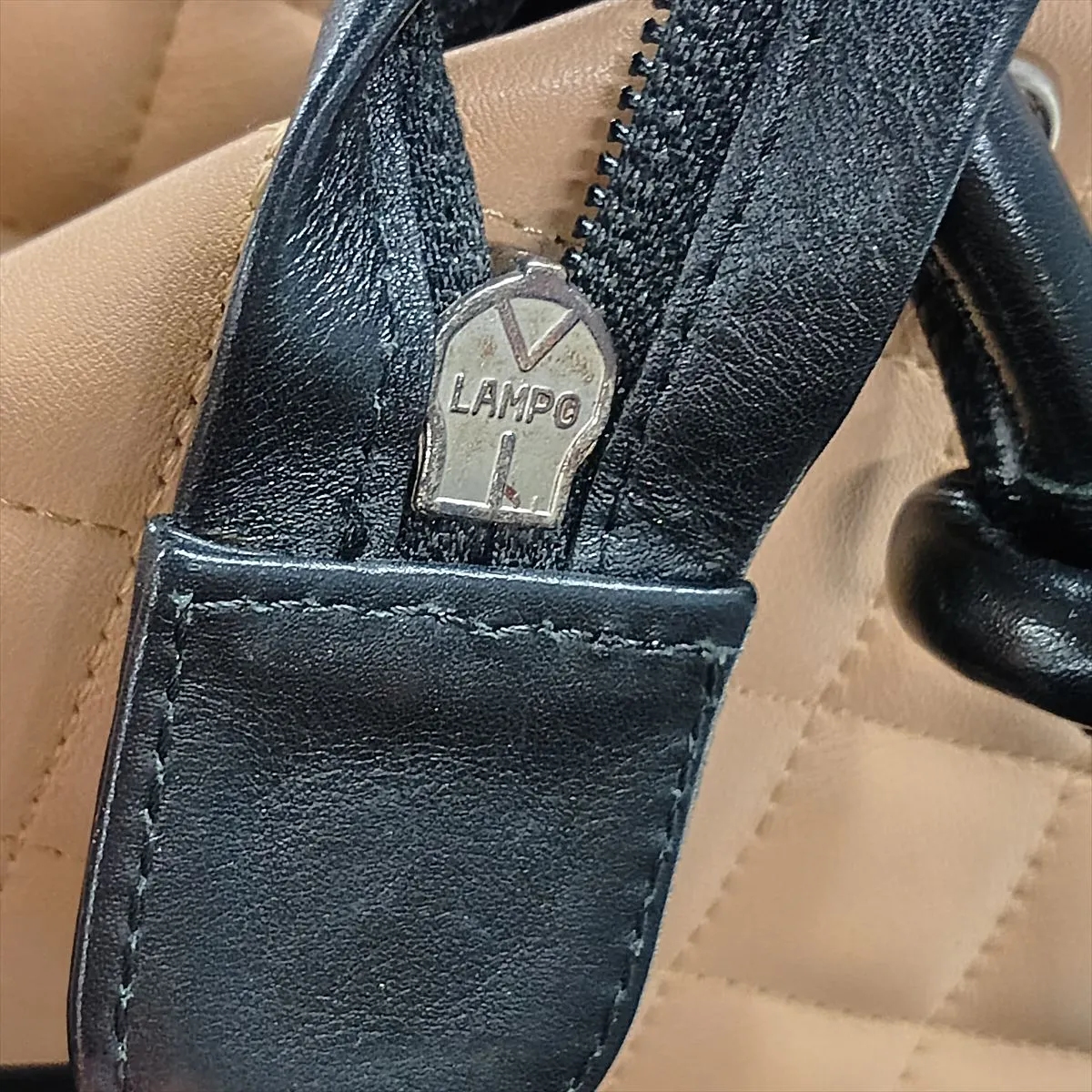 Cambon Line Lambskin Handbag, Beige x Black, Silver Hardware, 8812572 (Serial Number 8) — view 12
