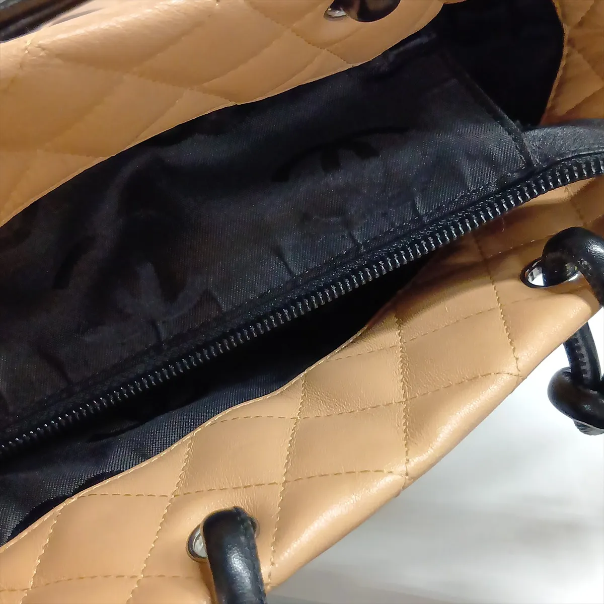 Cambon Line Lambskin Handbag, Beige x Black, Silver Hardware, 8812572 (Serial Number 8) — view 14
