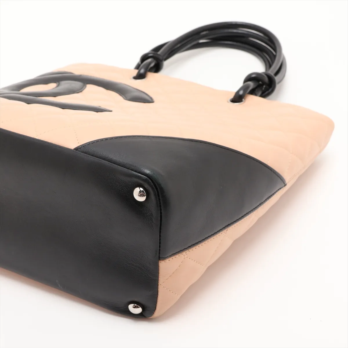 Cambon Line Lambskin Handbag, Beige x Black, Silver Hardware, 8812572 (Serial Number 8) — view 3
