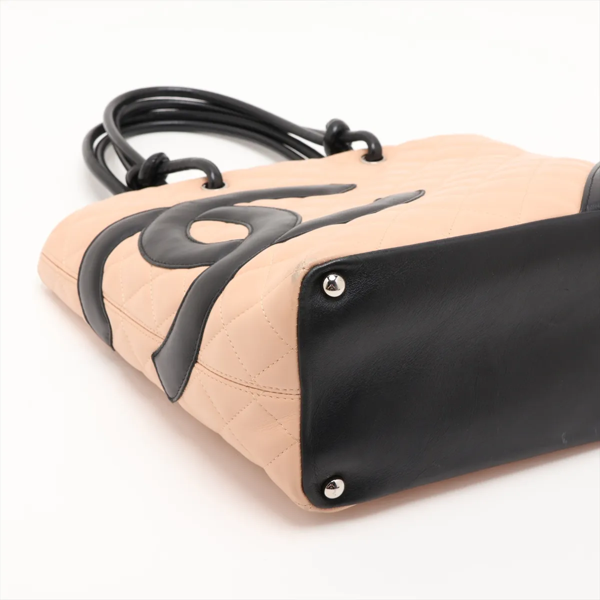 Cambon Line Lambskin Handbag, Beige x Black, Silver Hardware, 8812572 (Serial Number 8) — view 4
