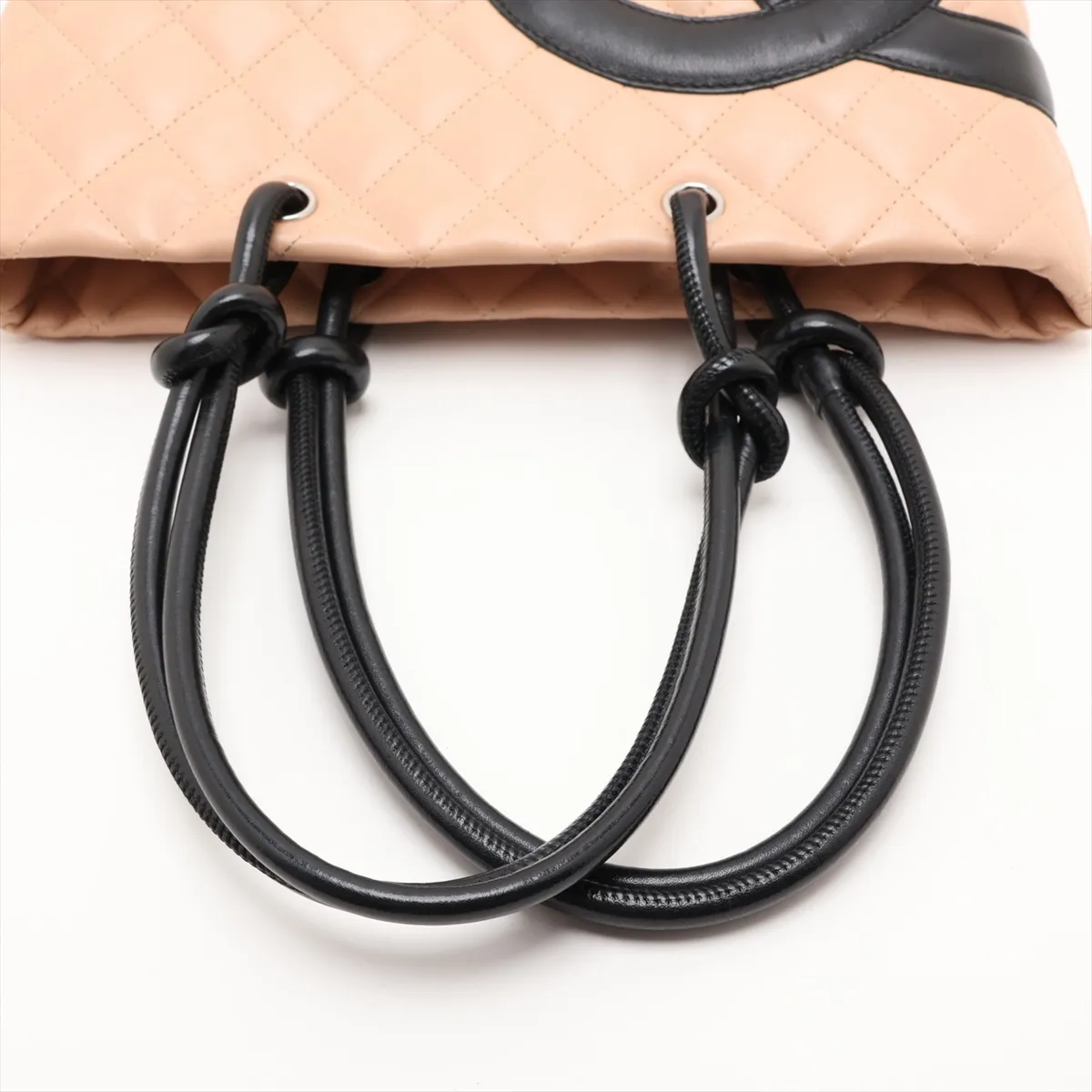 Cambon Line Lambskin Handbag, Beige x Black, Silver Hardware, 8812572 (Serial Number 8) — view 5