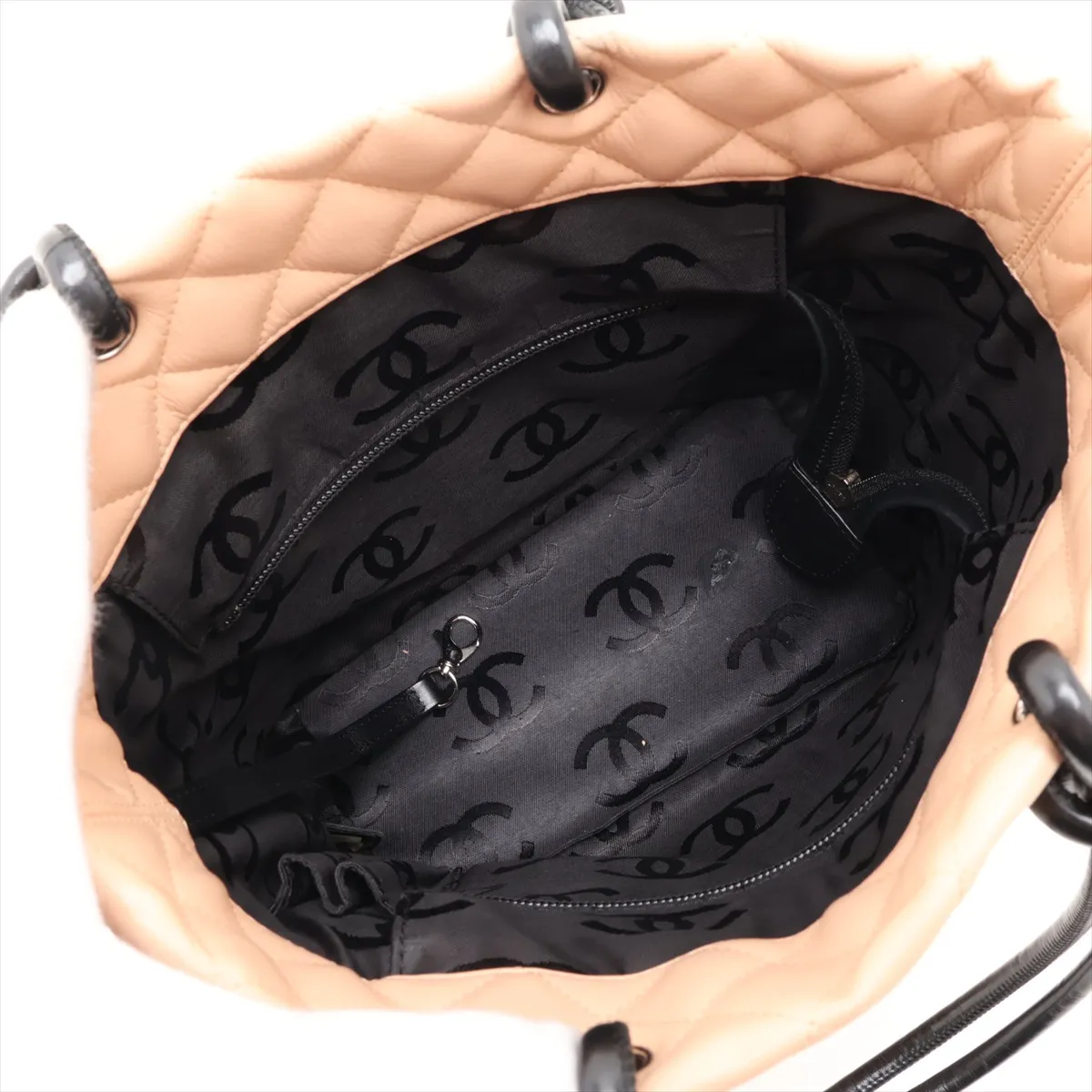 Cambon Line Lambskin Handbag, Beige x Black, Silver Hardware, 8812572 (Serial Number 8) — view 7