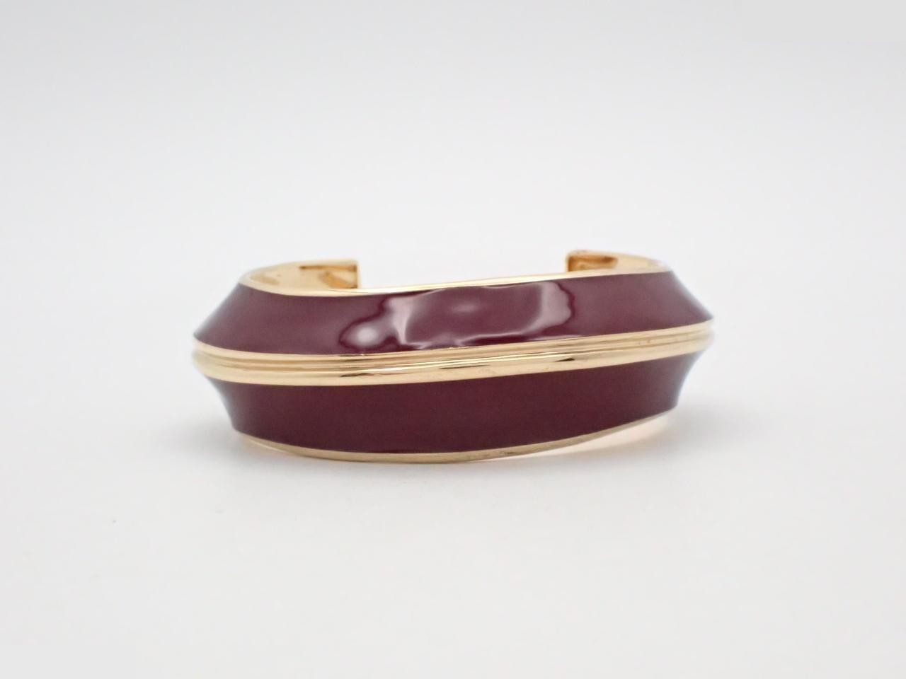Bamboo Wide Cuff Bracelet, GP/Enamel, Bordeaux/Gold — view 2