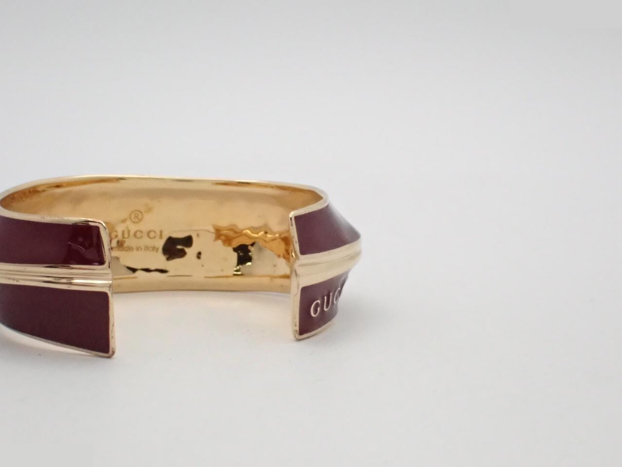 Bamboo Wide Cuff Bracelet, GP/Enamel, Bordeaux/Gold — view 3