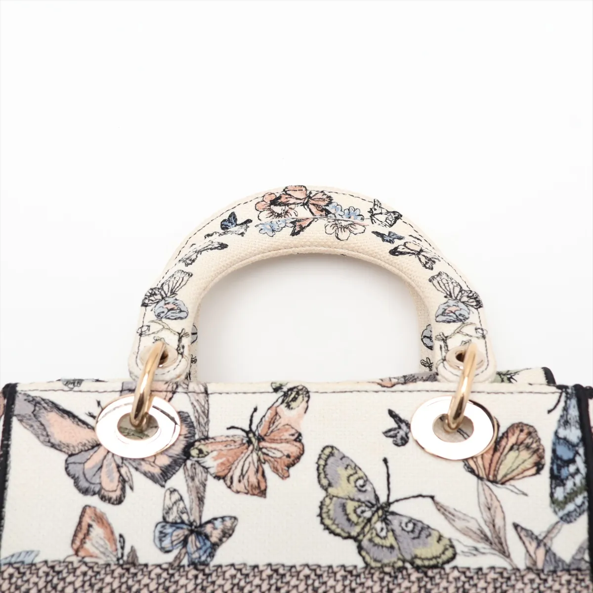Lady D-Lite Medium Canvas 2-Way Handbag, White — view 6