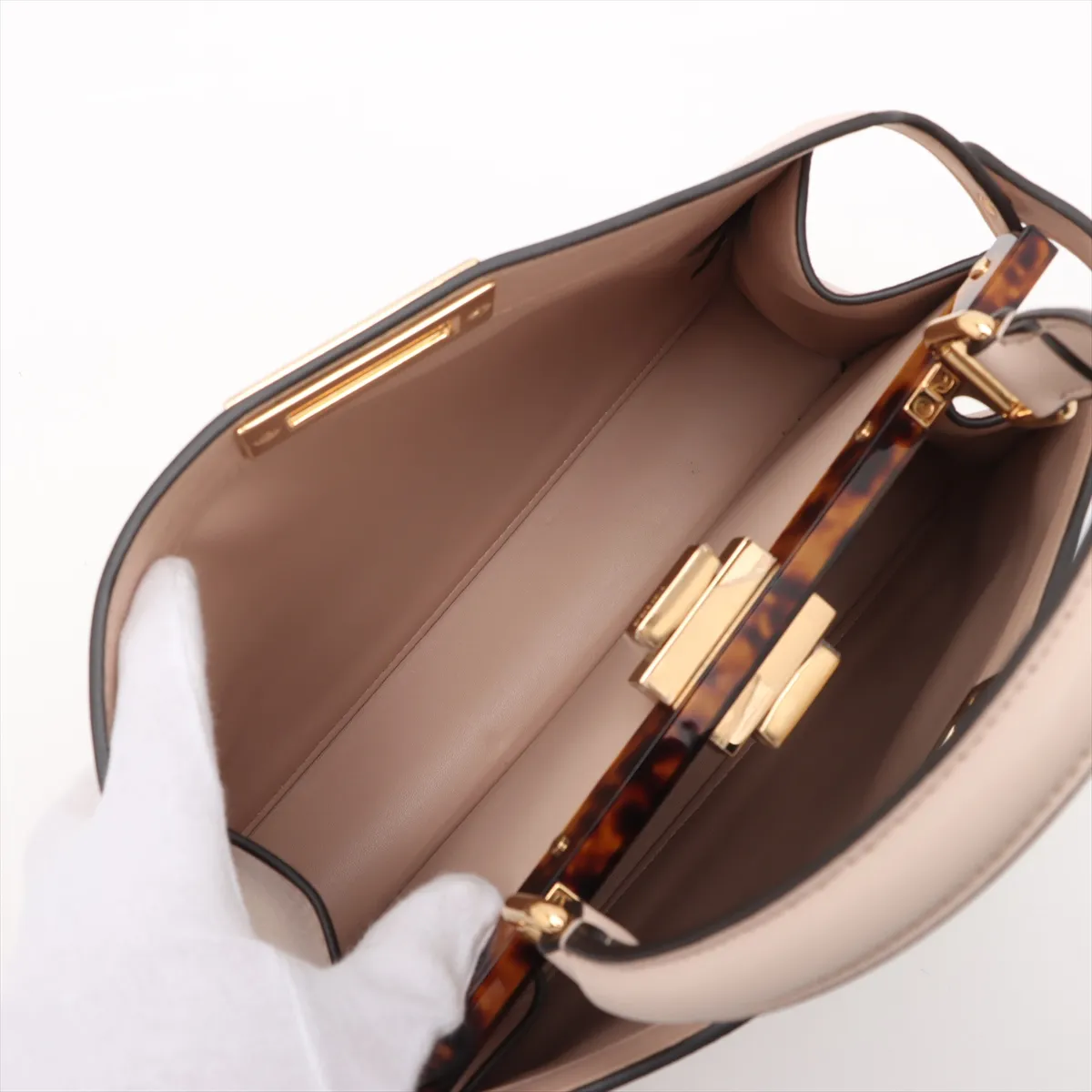 Peekaboo I.U Medium Leather 2-Way Handbag, Beige, 8BN321 — view 9