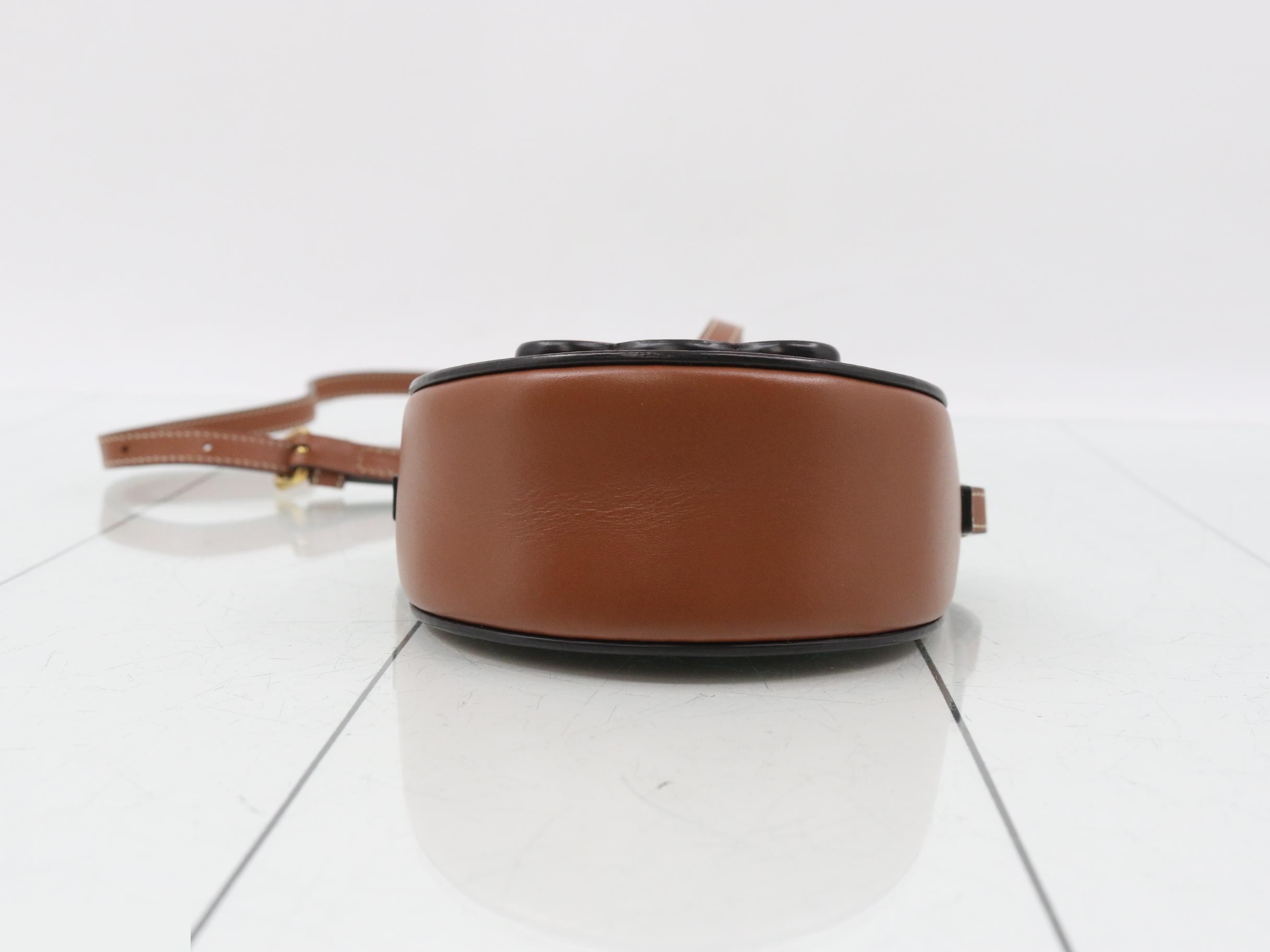 Triomphe Leather Shoulder Bag, Brown — view 3