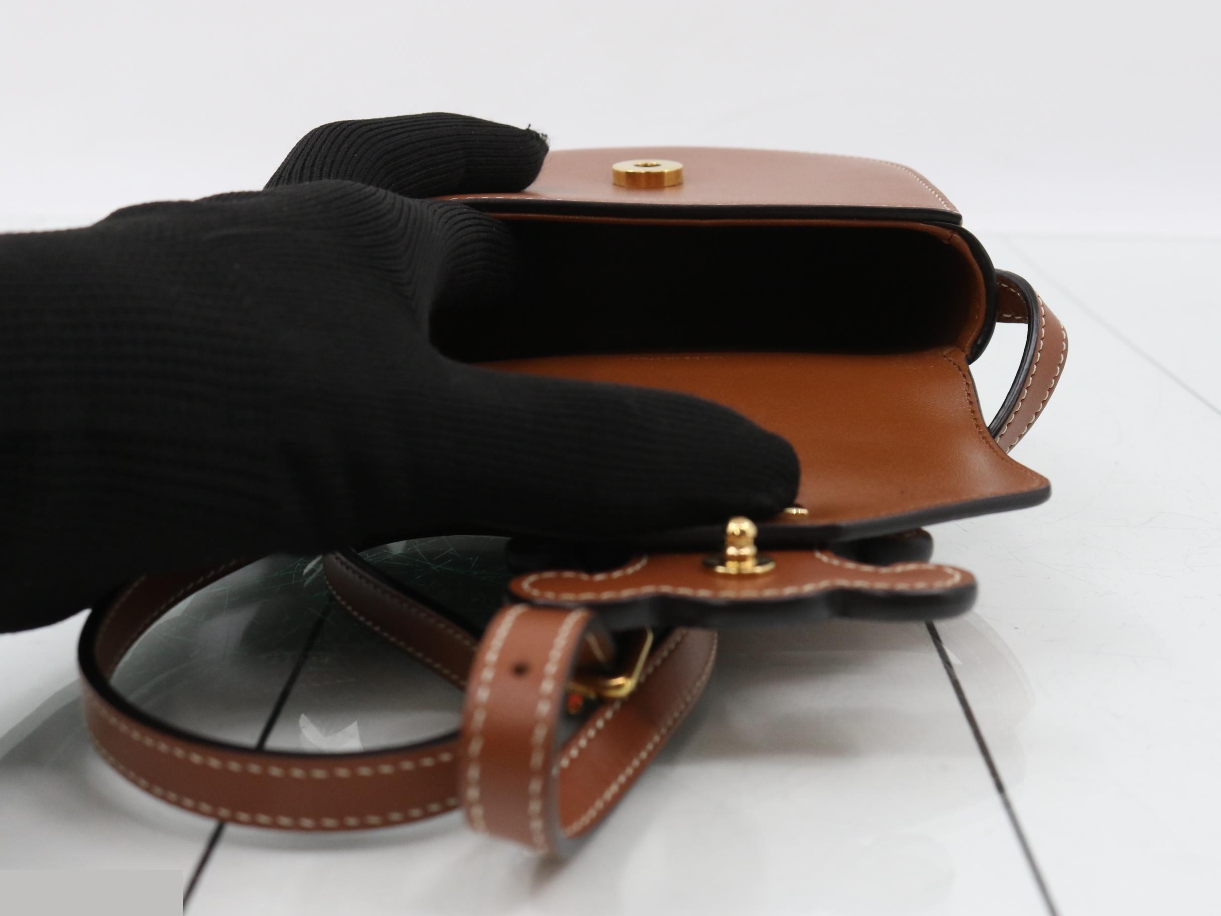 Triomphe Leather Shoulder Bag, Brown — view 4