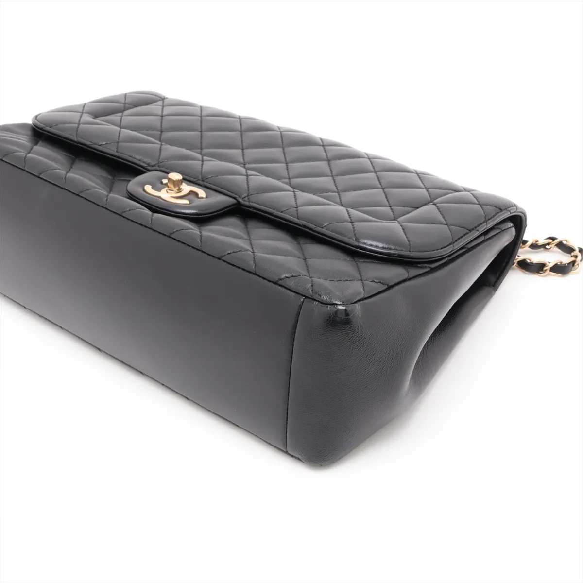 Large Matelassé Lambskin Single Flap Double Chain Bag, Black with Gold Hardware, 21748814, Serial Number 21 — view 3