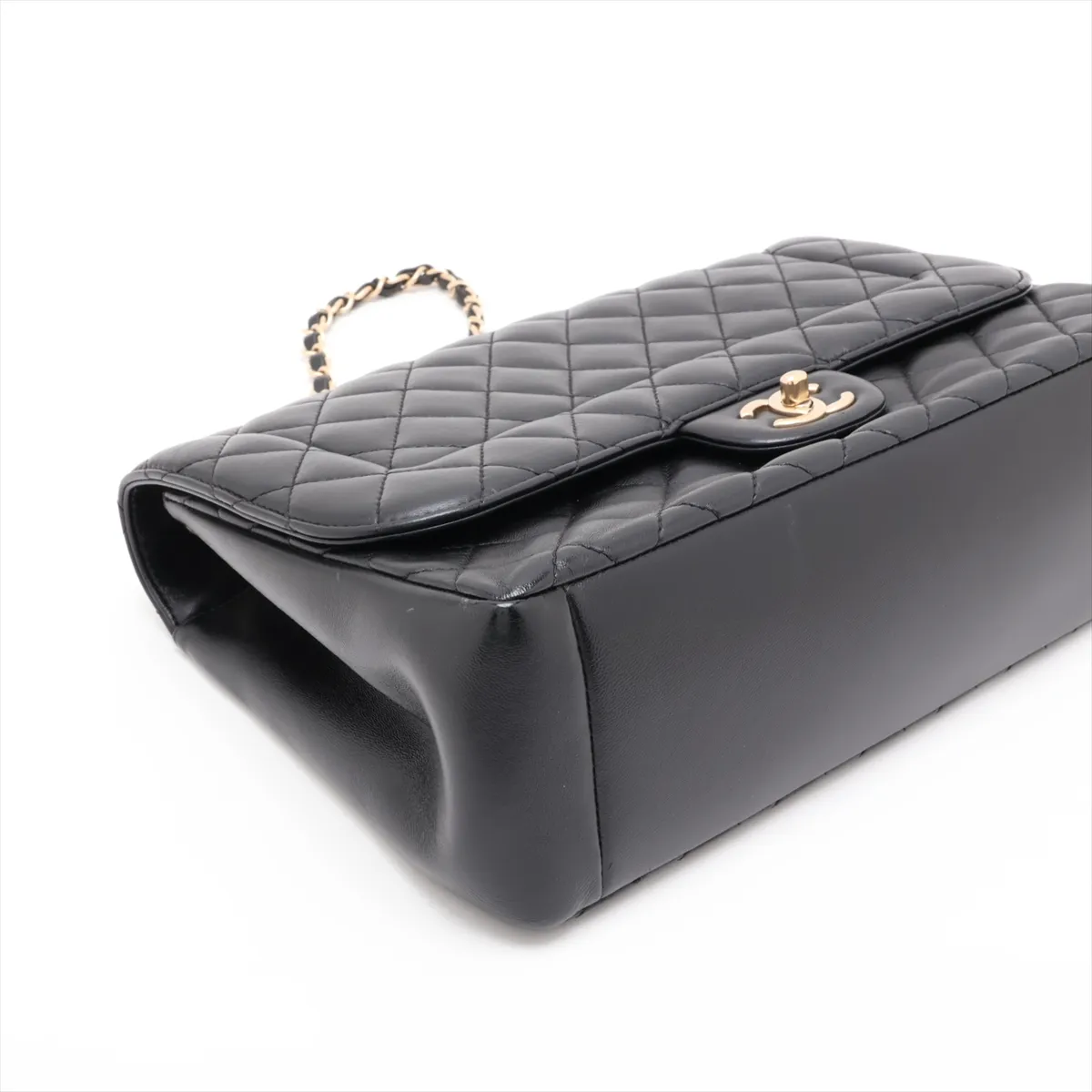 Large Matelassé Lambskin Single Flap Double Chain Bag, Black with Gold Hardware, 21748814, Serial Number 21 — view 4