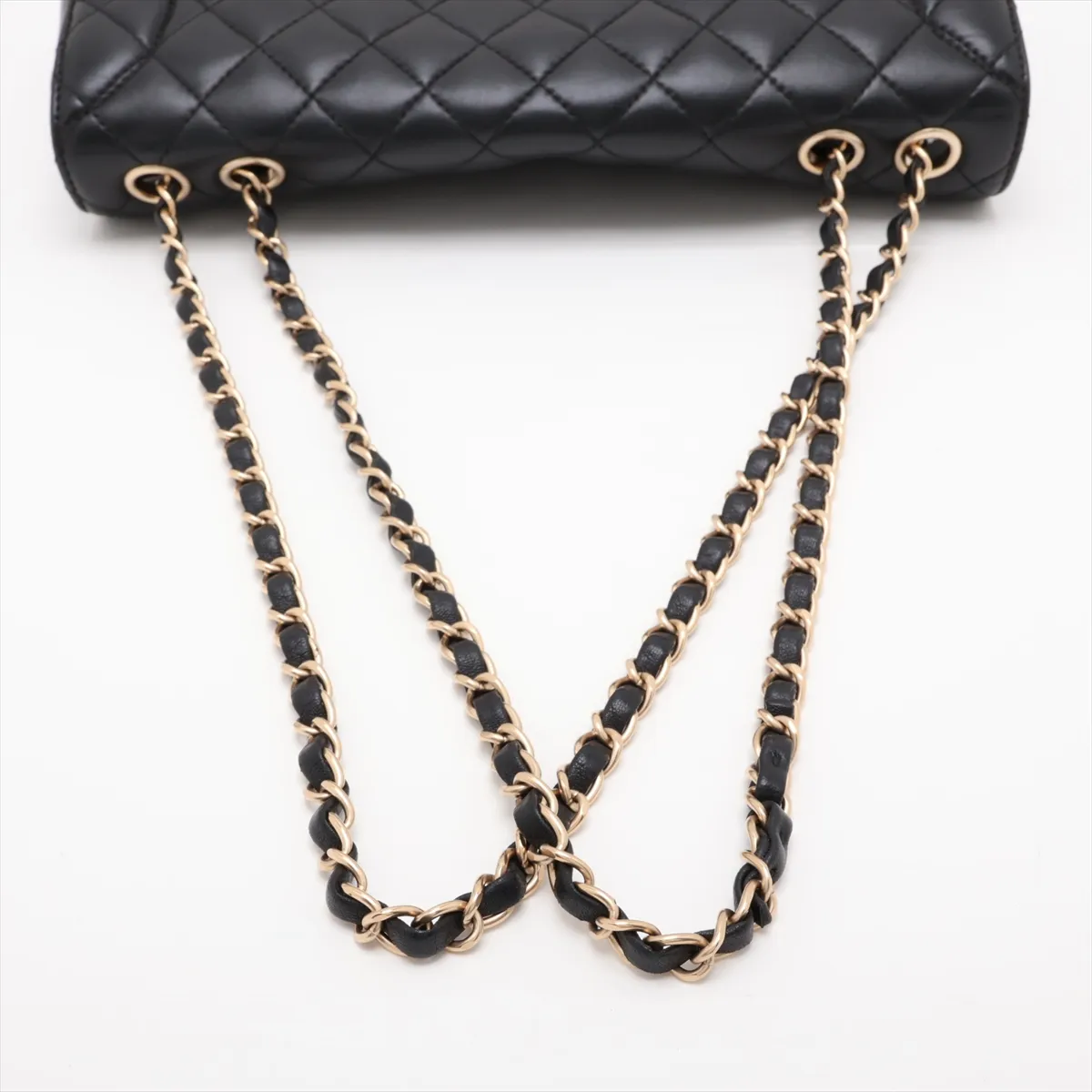 Large Matelassé Lambskin Single Flap Double Chain Bag, Black with Gold Hardware, 21748814, Serial Number 21 — view 5